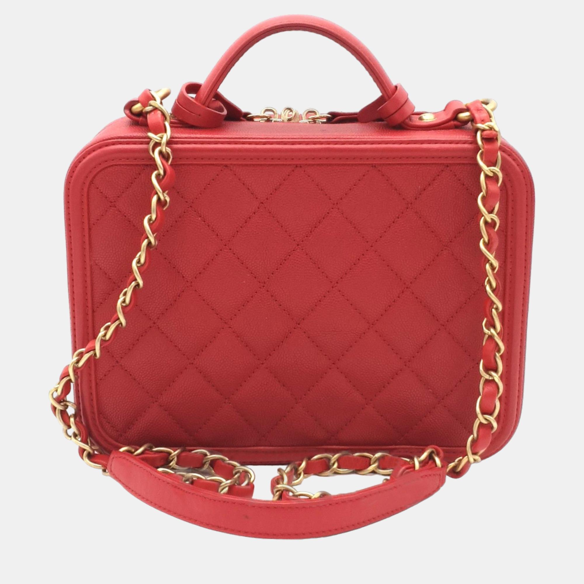 Chanel Red Leather CC Vanity Case