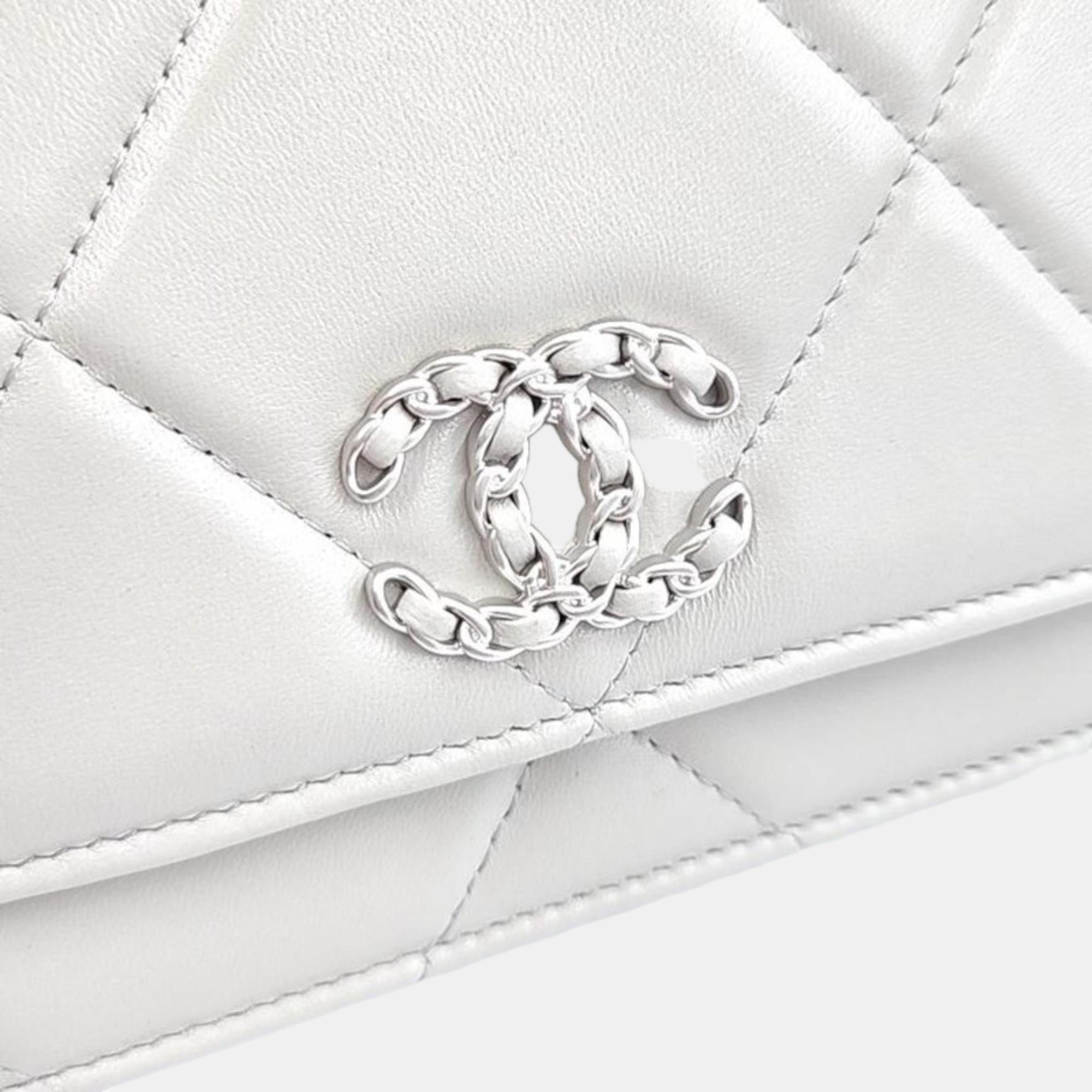 Chanel Grey Lambskin Leather Mini 19 Wallet On Chain