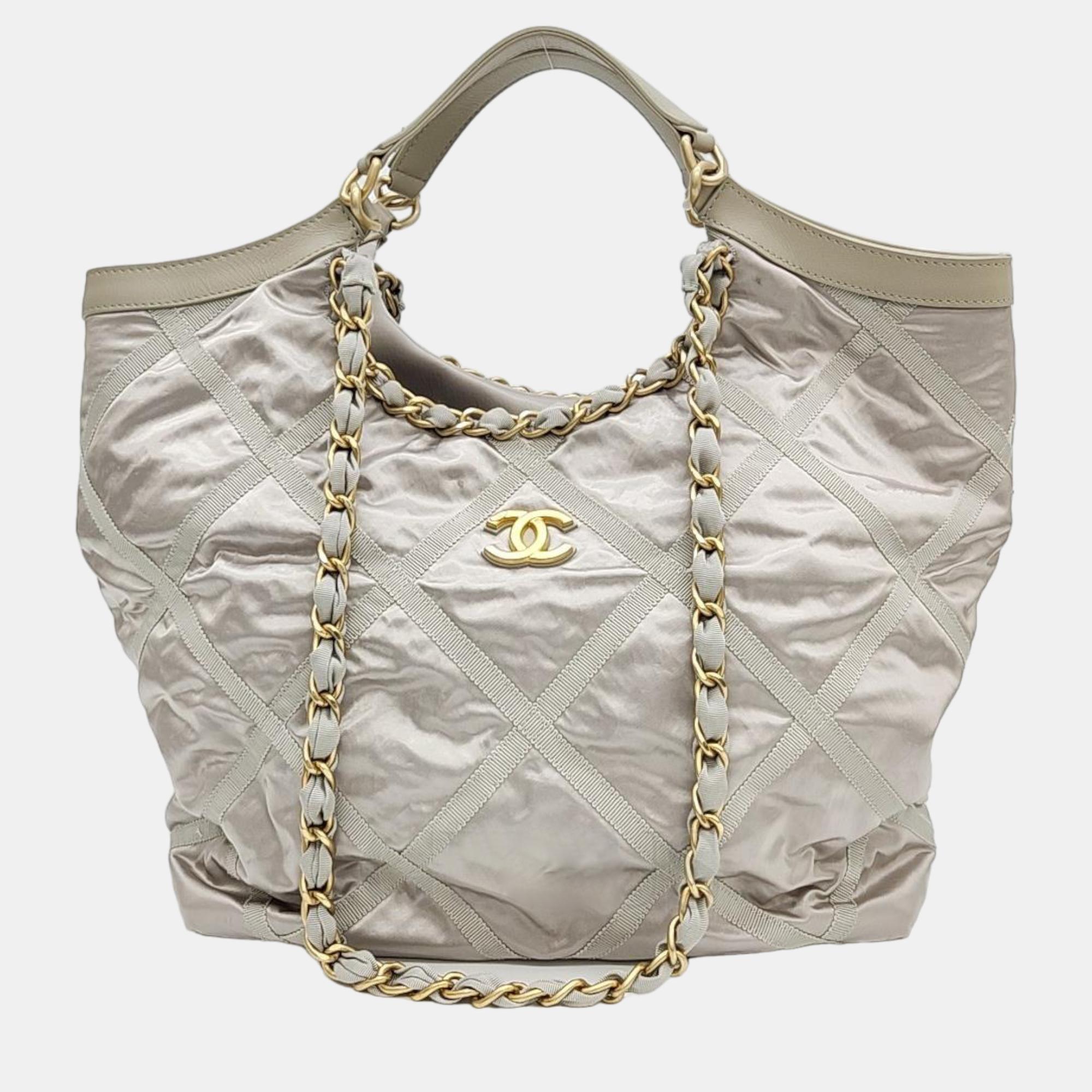 Chanel Beige Leather Maxi Shopping Bag