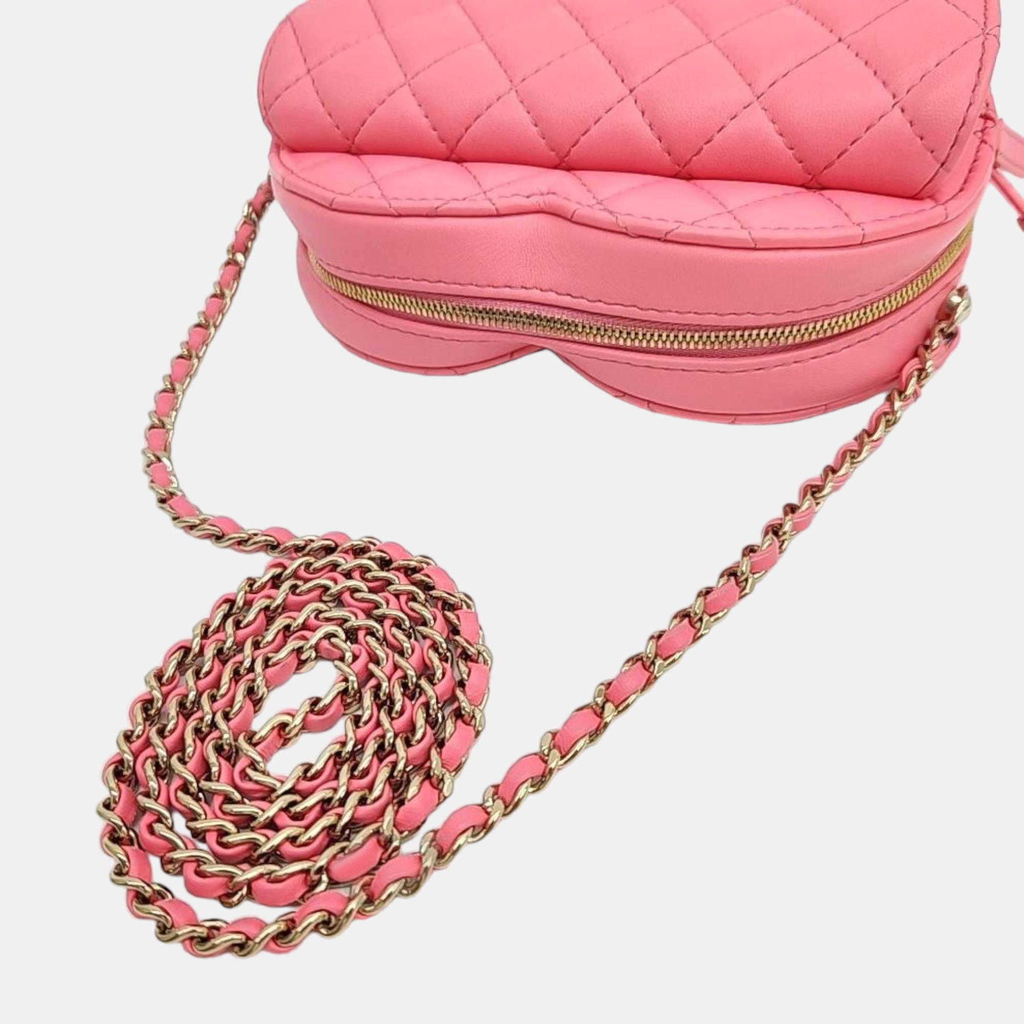Chanel Pink Leather CC Heart Bag