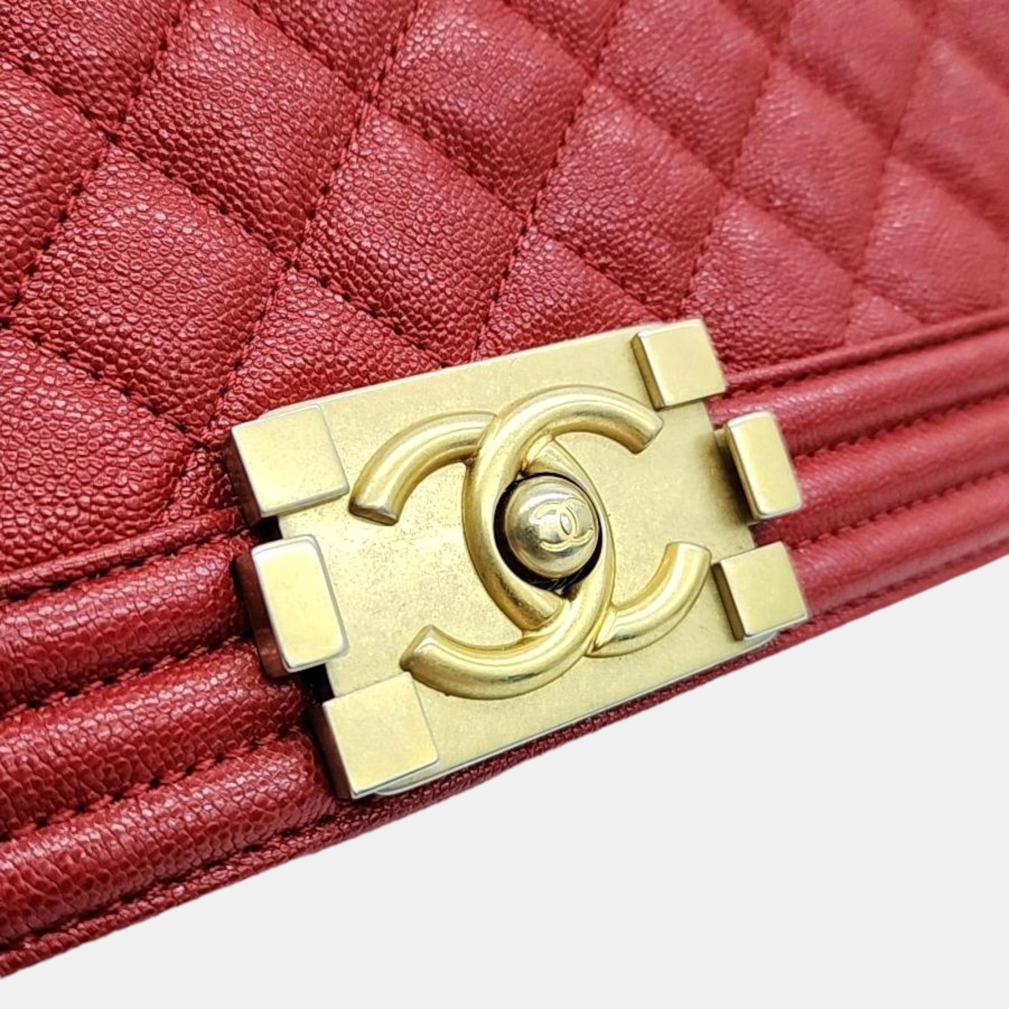 Chanel Red Quilted Caviar Leather Medium Boy Shoulder Bag