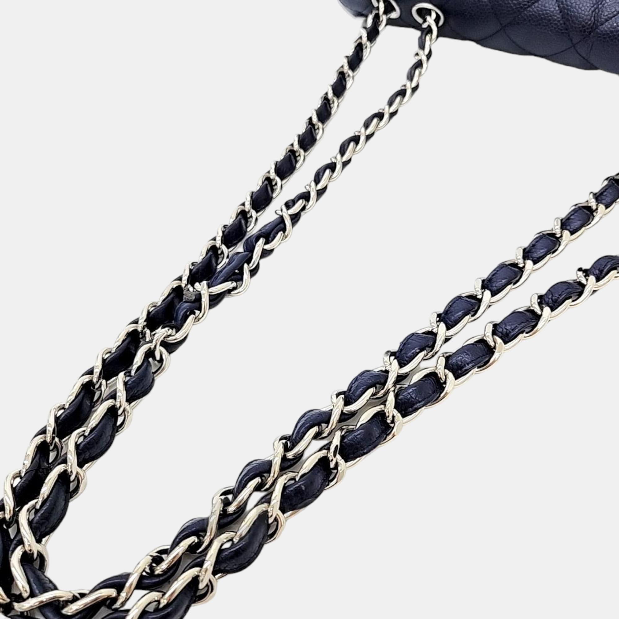 Chanel Black Caviar Leather Classic Double Flap Jumbo Bag