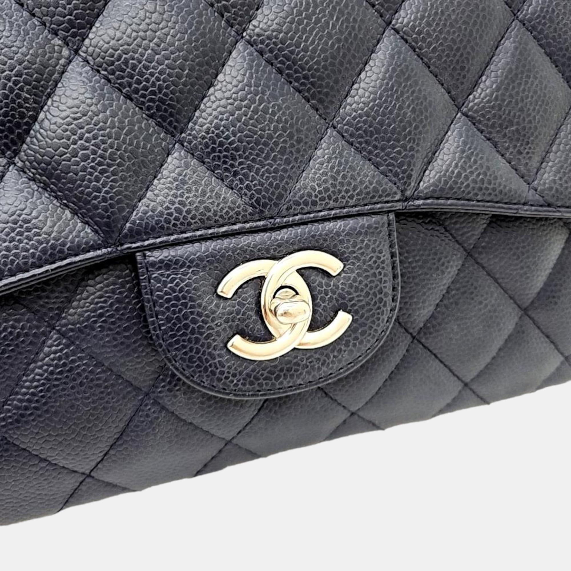 Chanel Black Caviar Leather Classic Double Flap Jumbo Bag