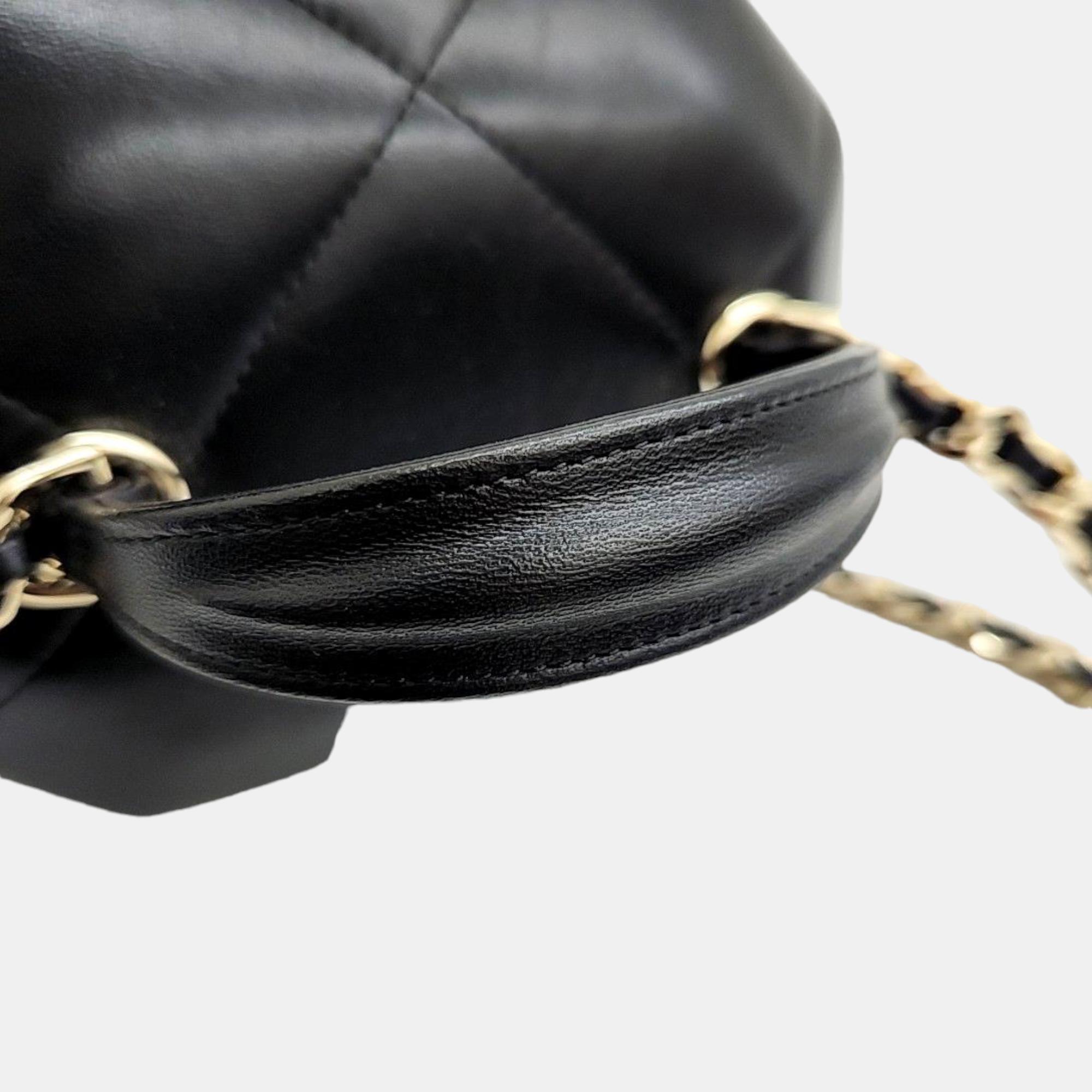Chanel Black Lambskin Leather Top Handle Cosmetic Bag