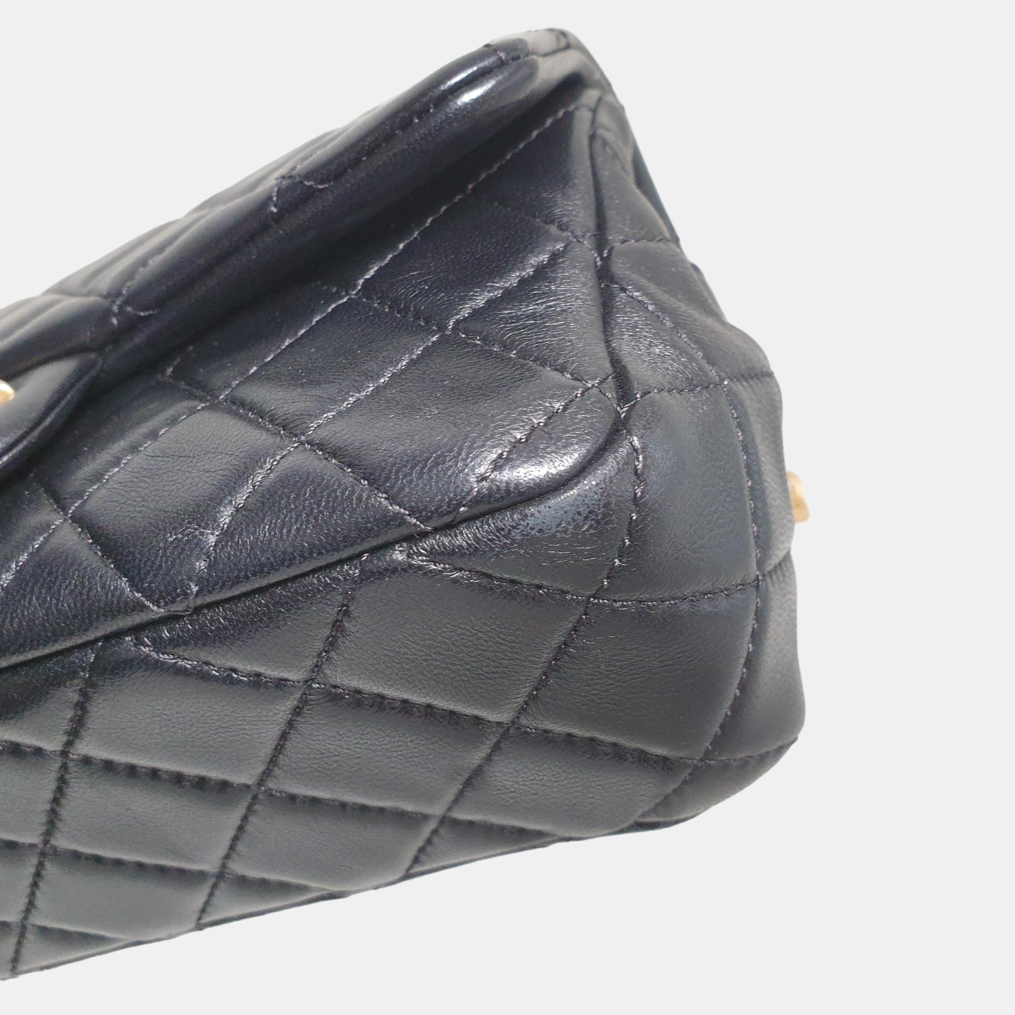 Chanel Black Lambskin Leather Rectangular Mini Flap Shoulder Bag