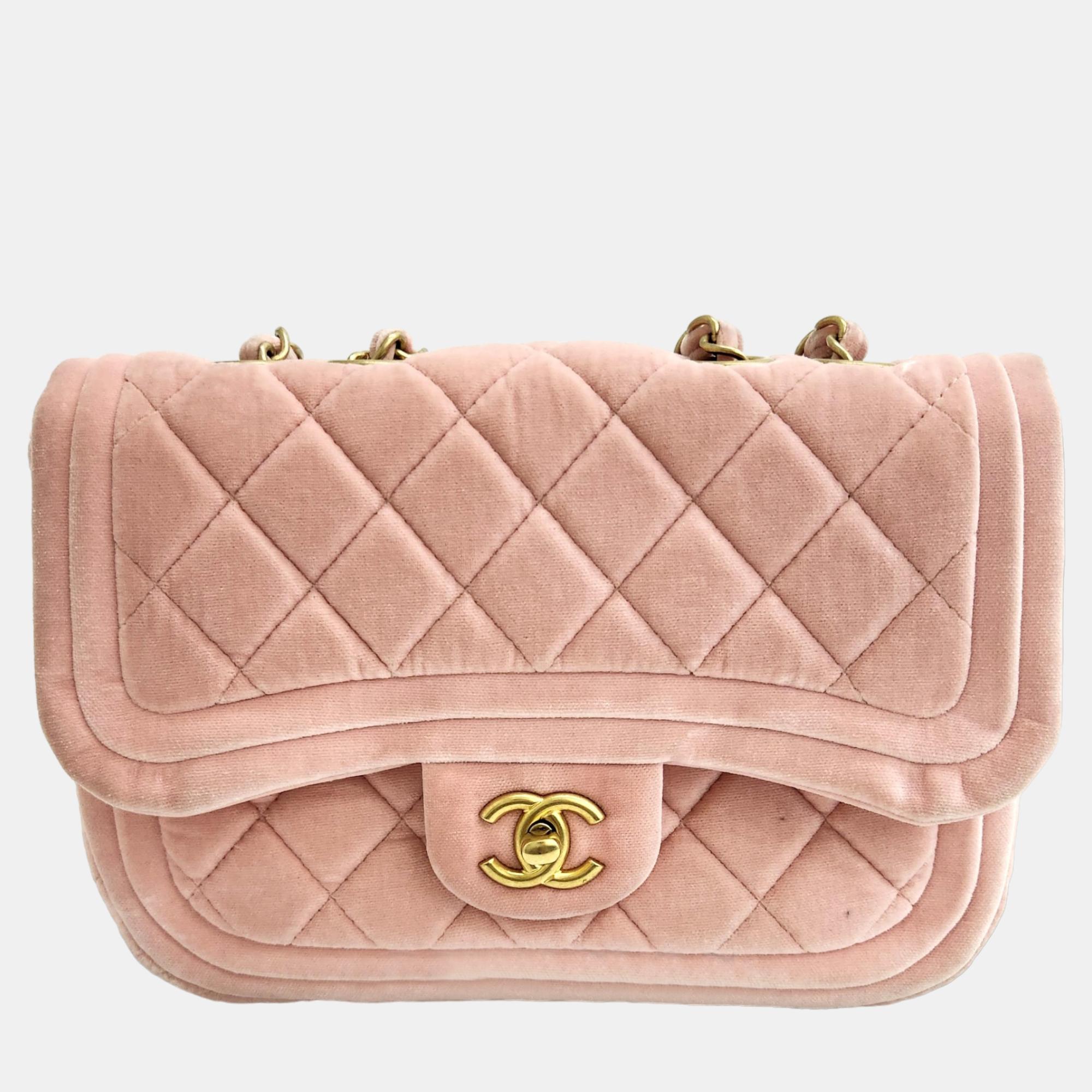 Chanel pink velvet mini flap bag