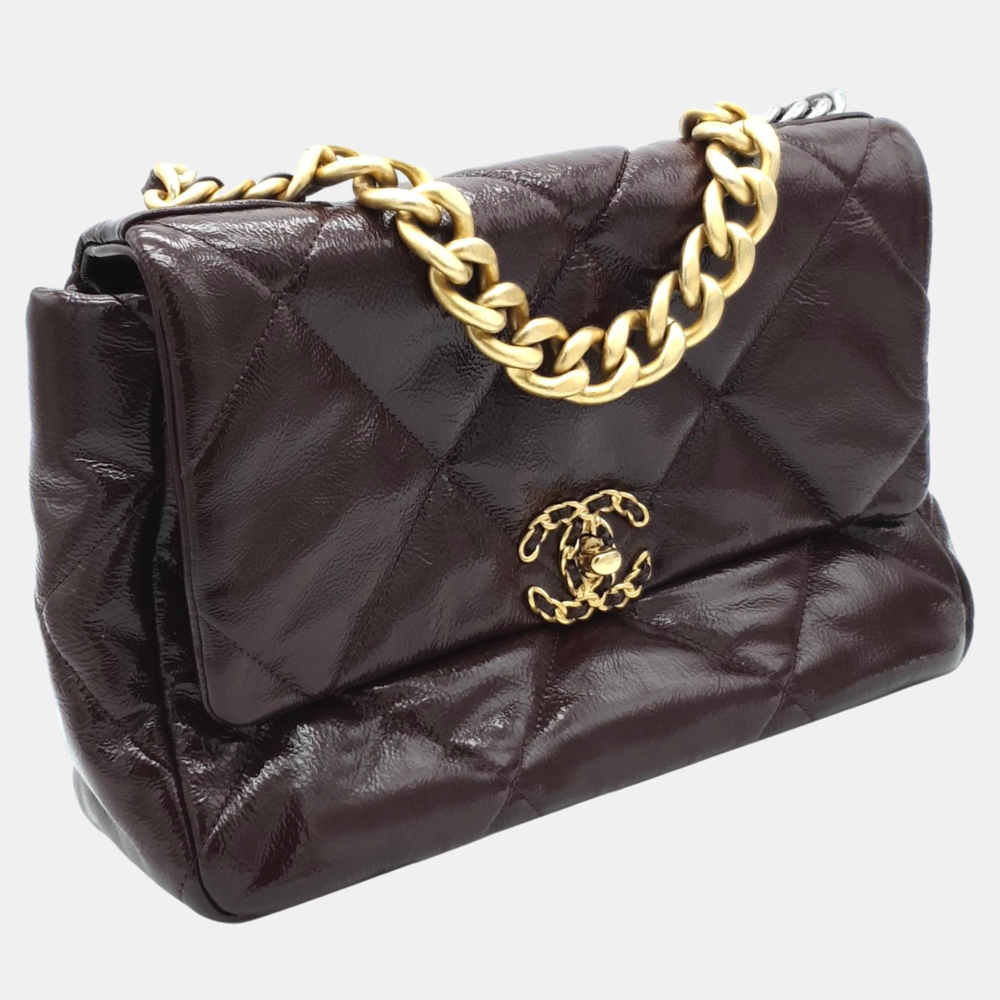 Chanel Burgundy Leather Small 19 Flap Shoulder Bag