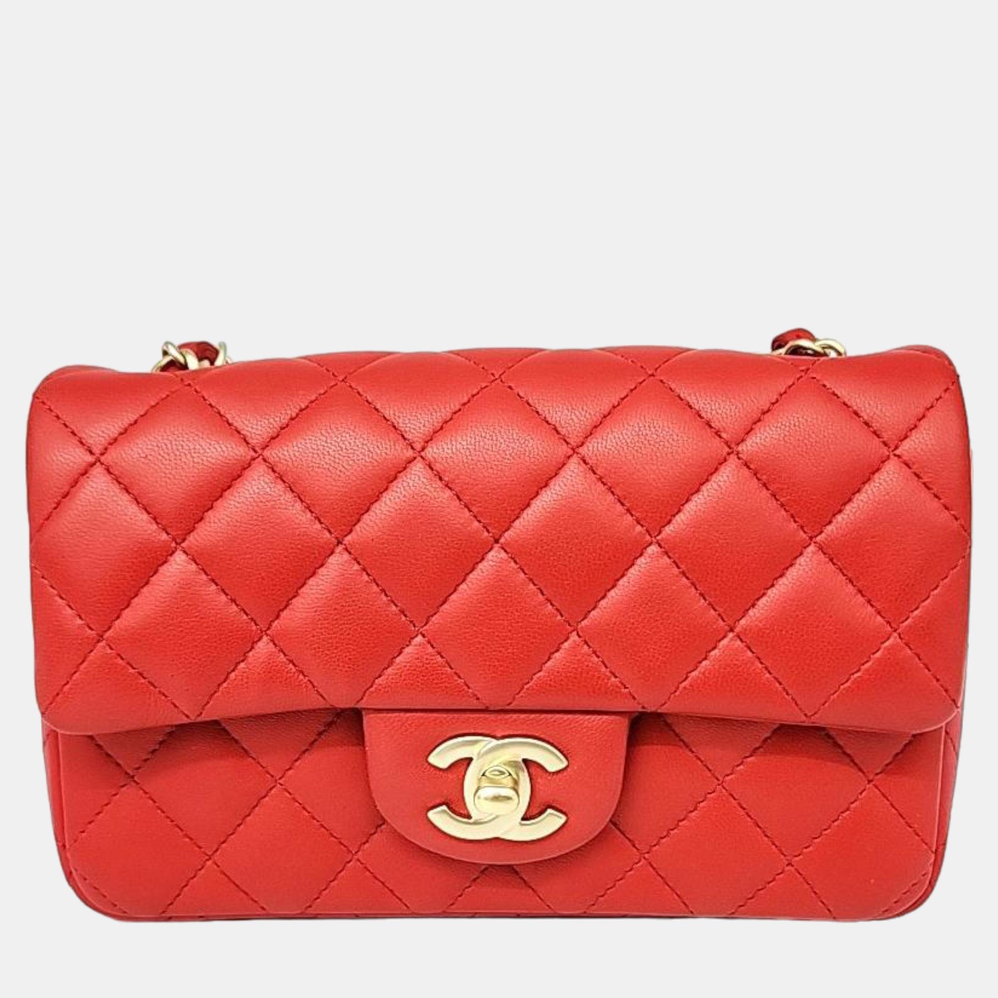 Chanel Red Leather Classic Rectangular Mini Flap Bag