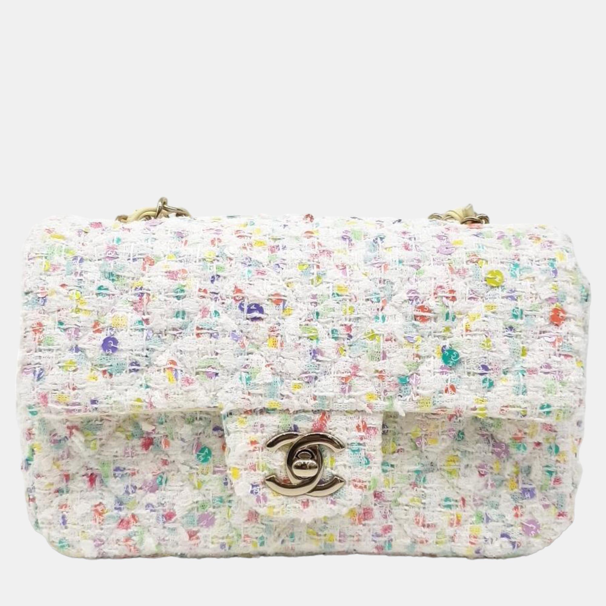 Chanel White Tweed Rectangular Mini Flap Bag