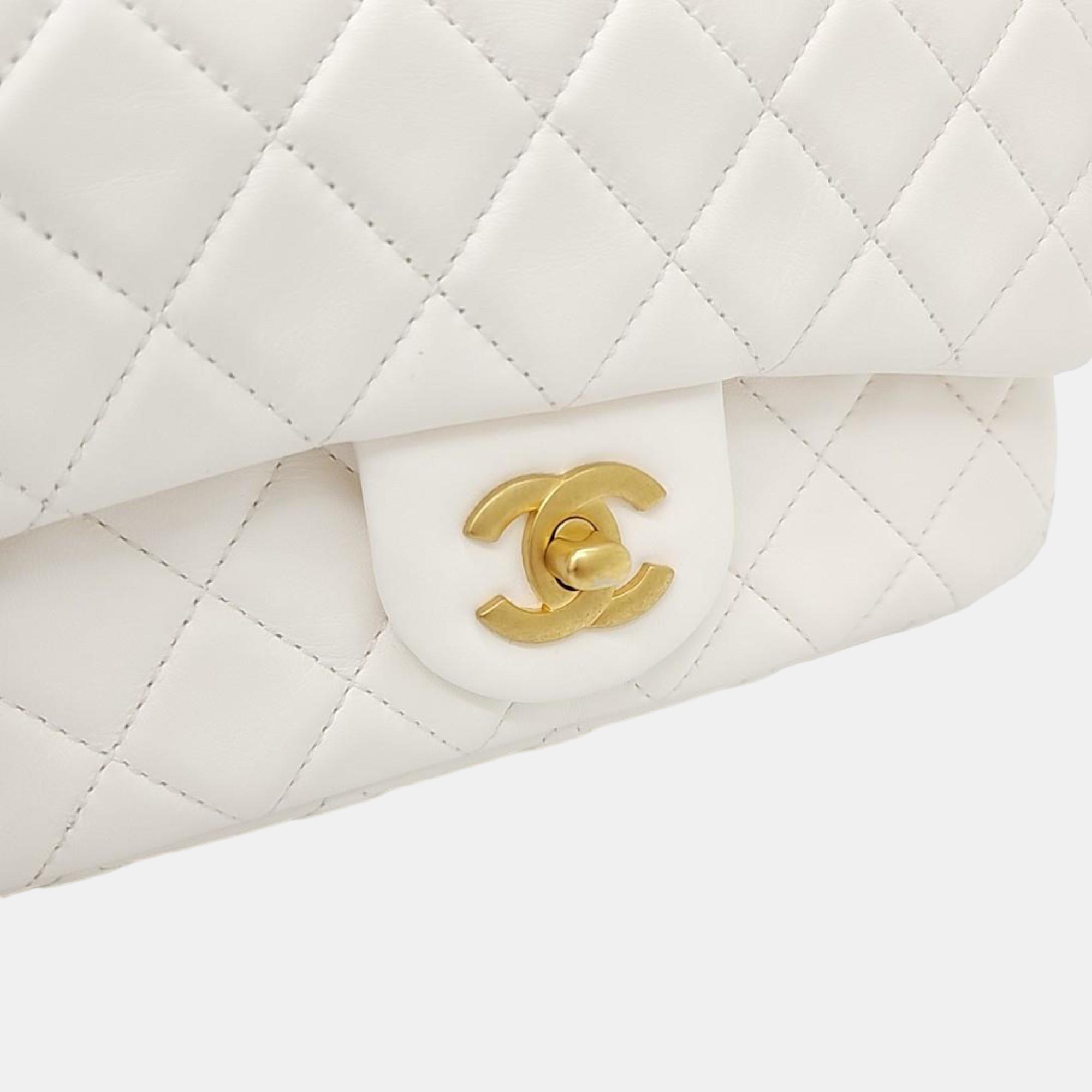 Chanel White Leather Pearl Crush Rectangular Mini Flap Bag