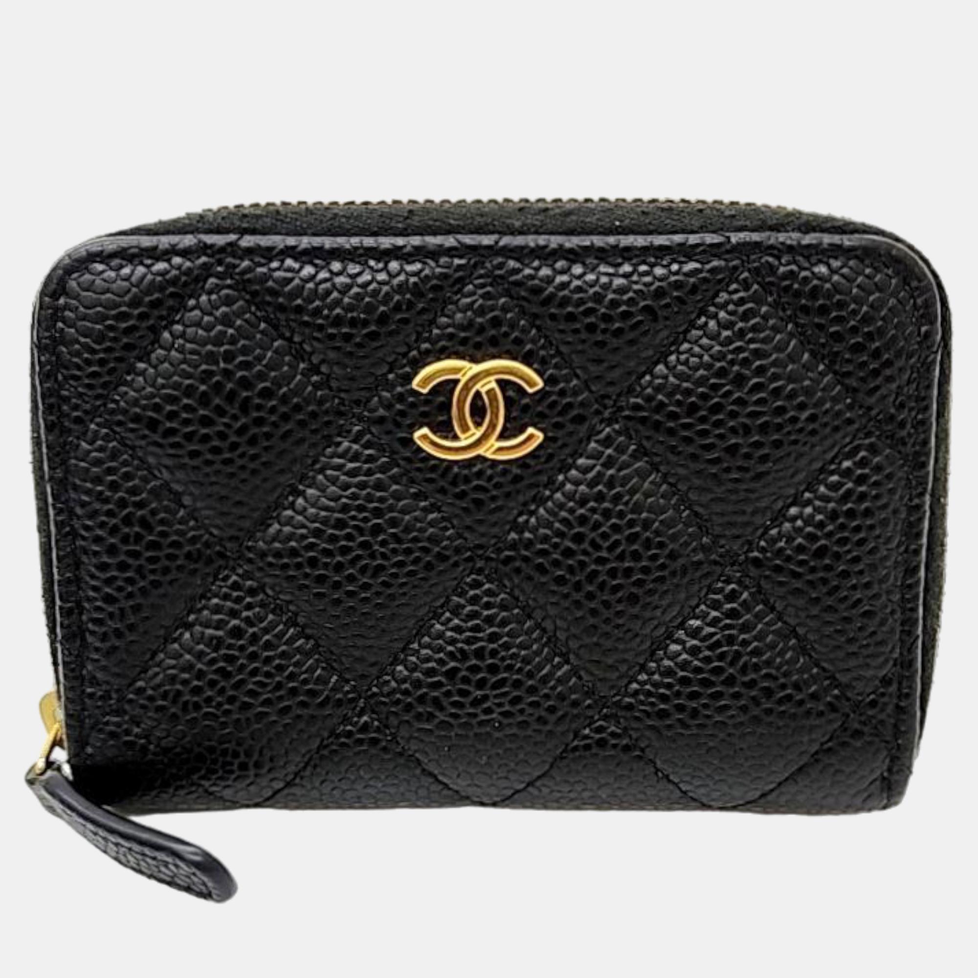 Chanel Black Caviar Leather Card Zip CC Wallet
