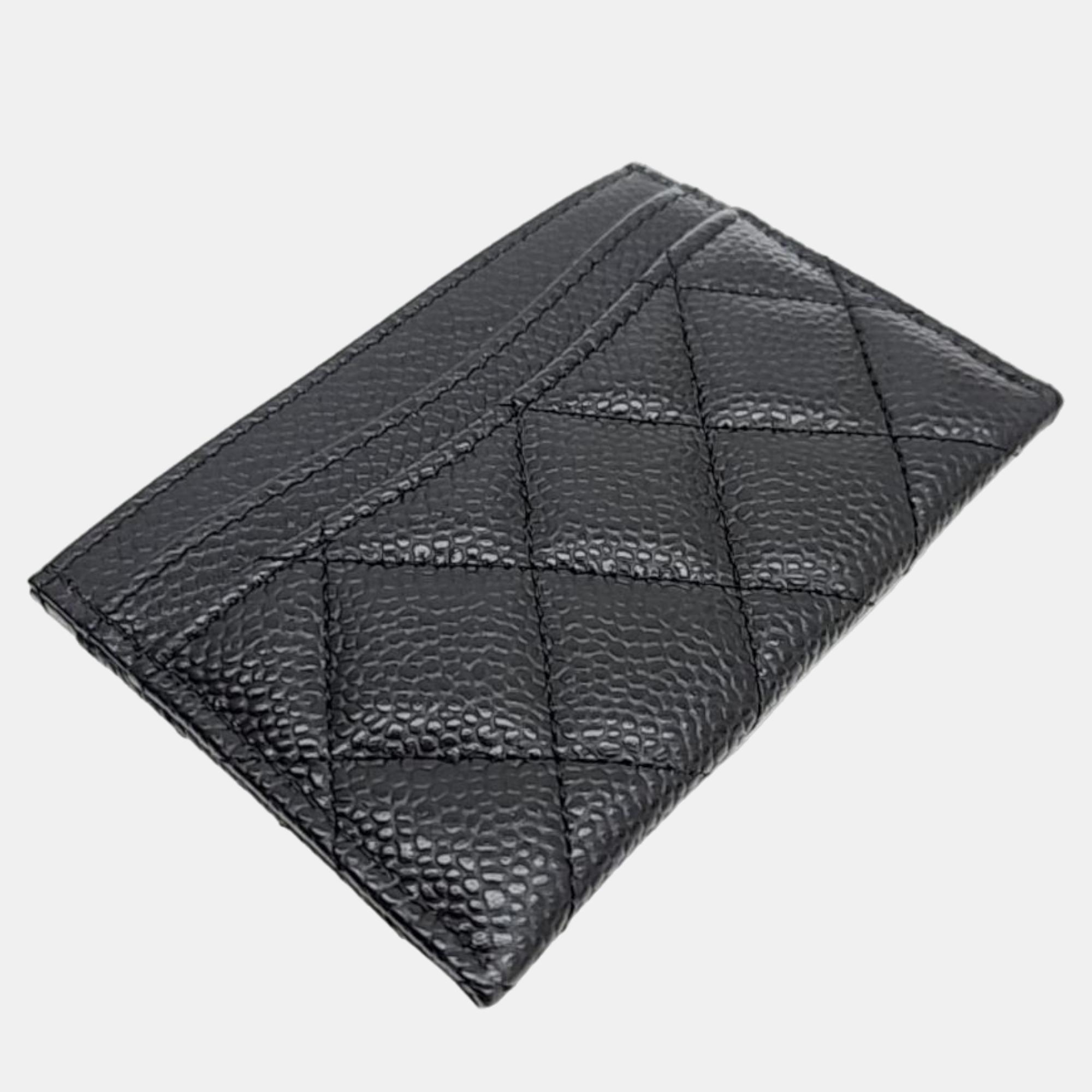 Chanel Black Caviar Leather  Interlocking Logo CC Card Holder Wallet