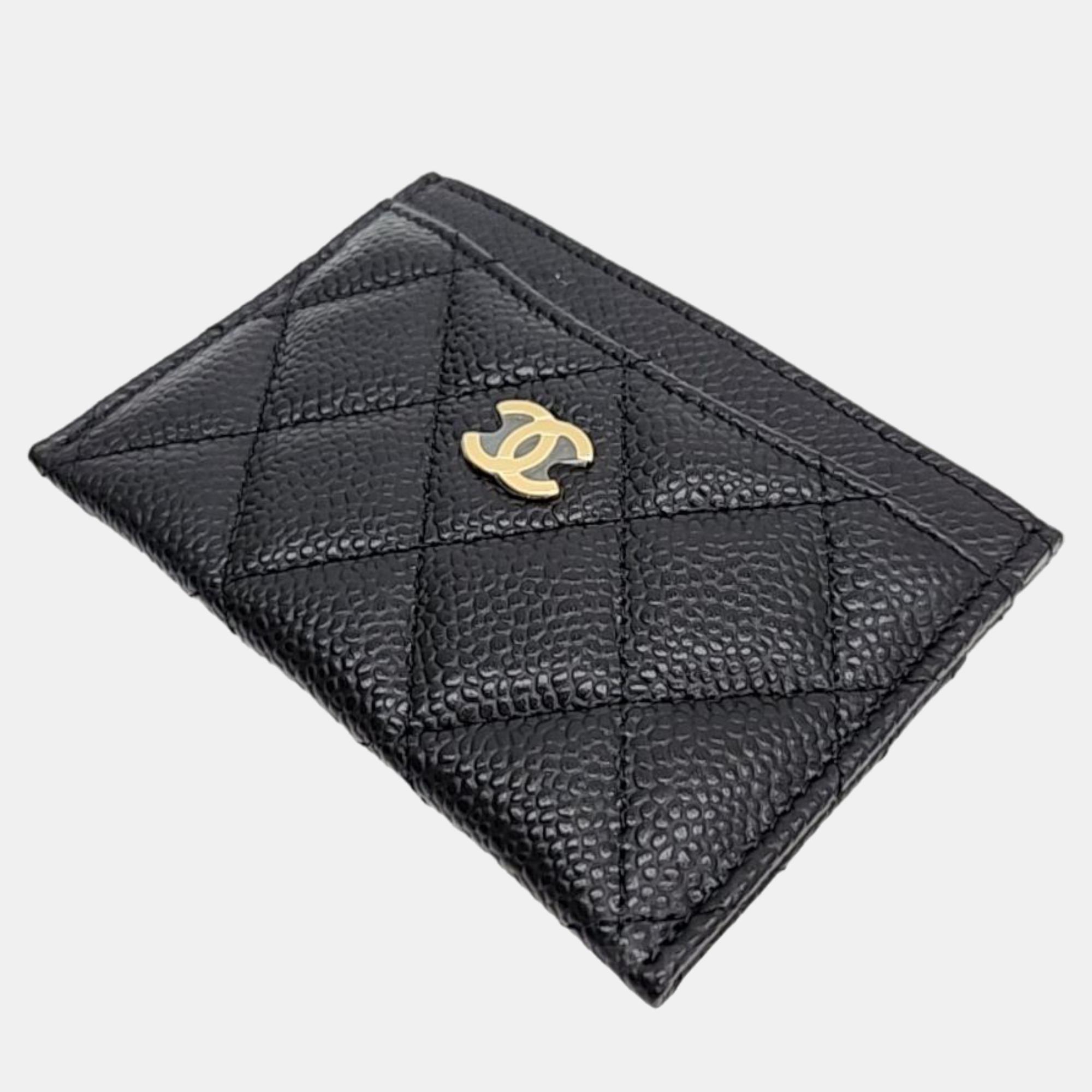 

Chanel Black Caviar Leather Interlocking Logo CC Card Holder Wallet