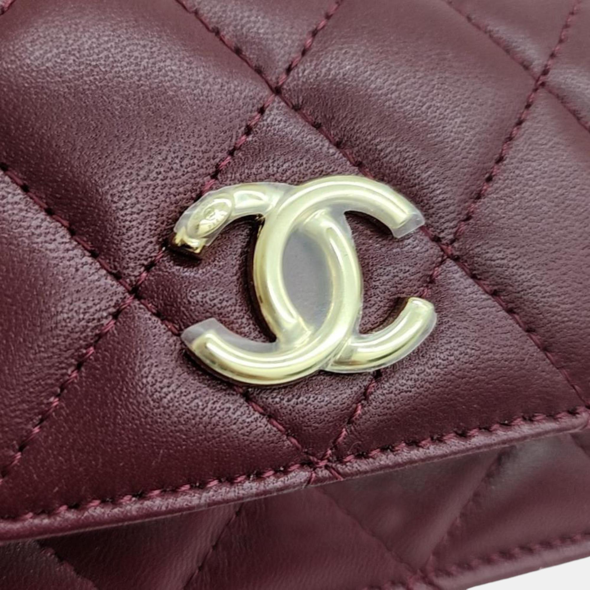 Chanel Burgundy Lambskin Leather CC Chain Accordion Wallet