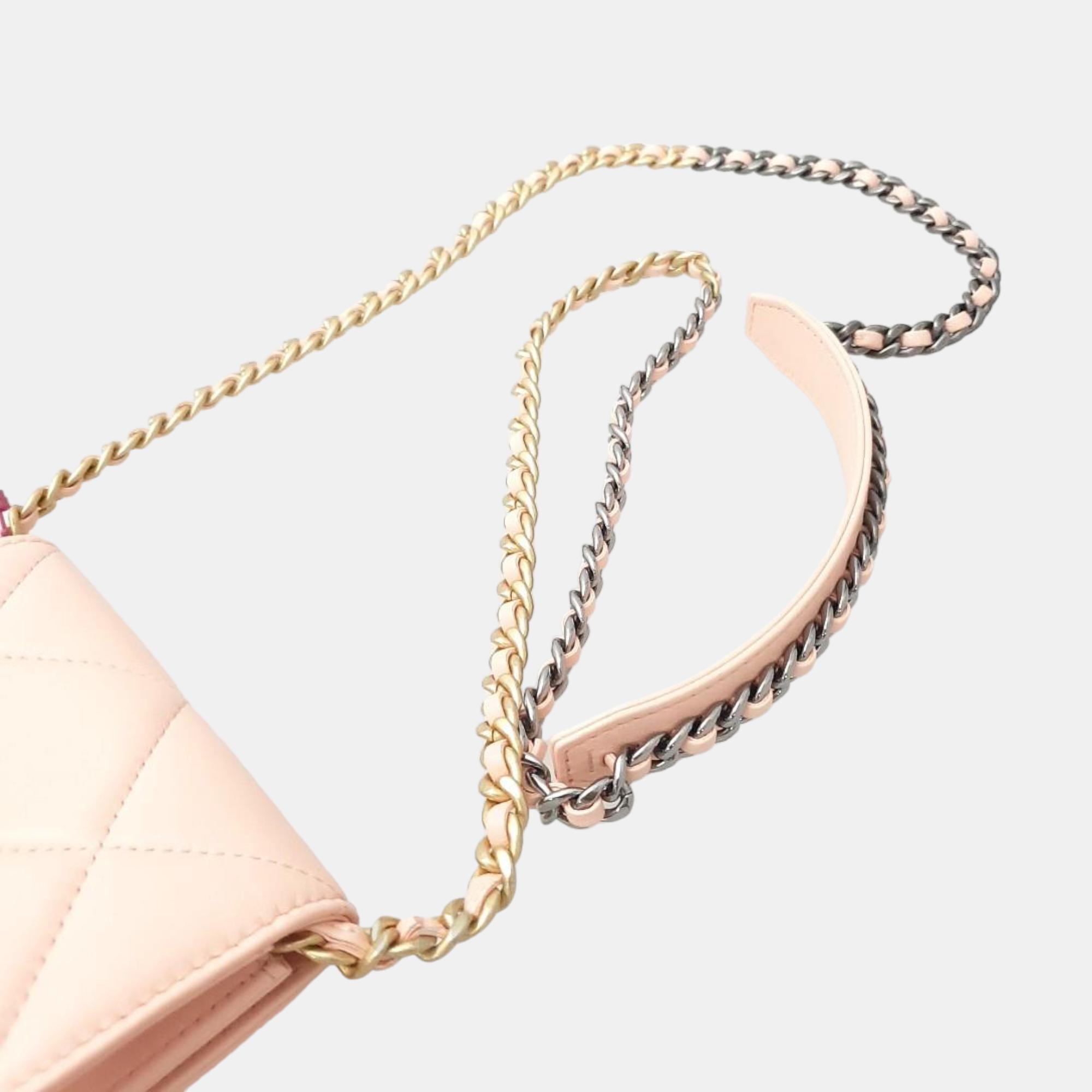 Chanel Pink Leather 19 Chain Coin Purse