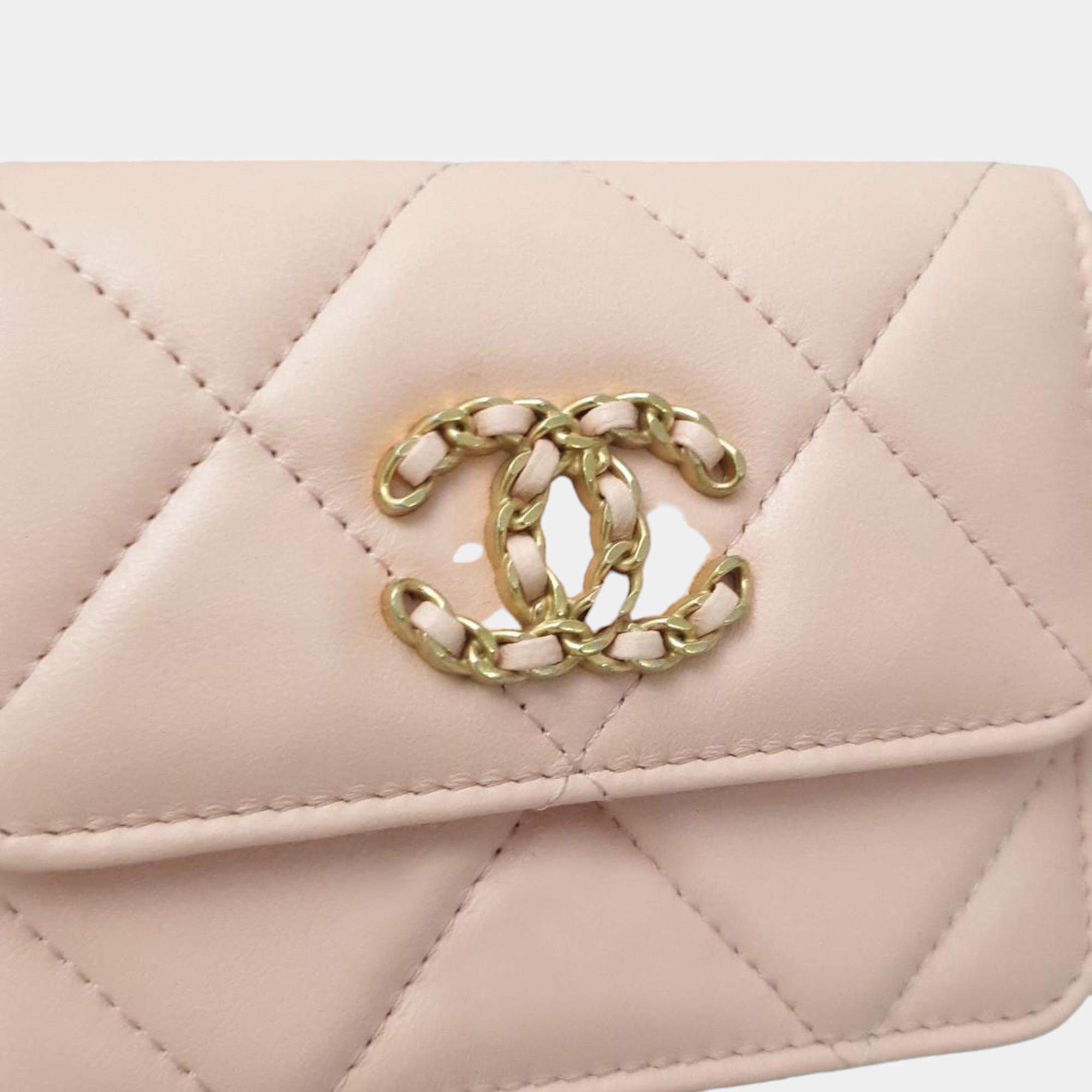 Chanel Pink Leather 19 Chain Coin Purse