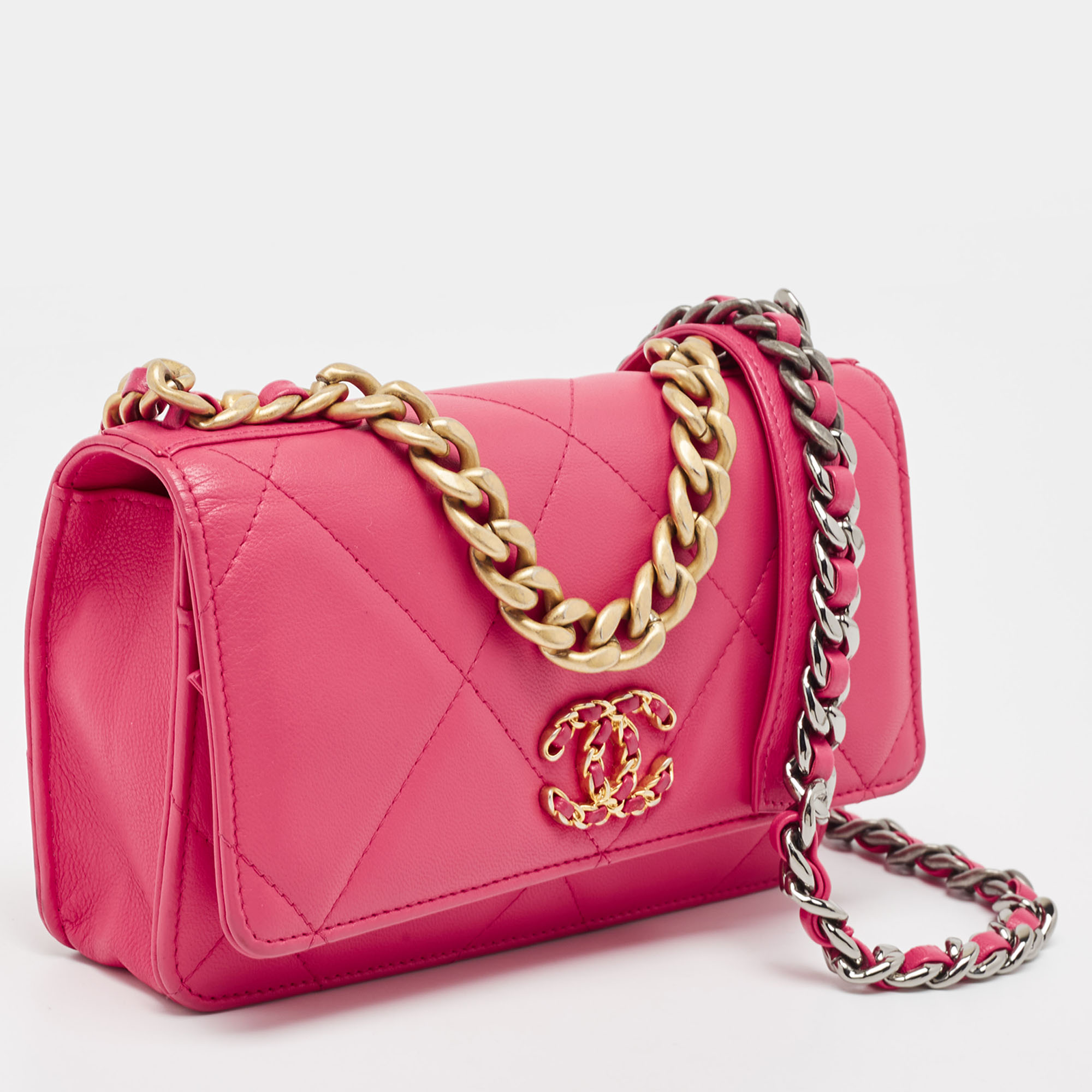 Chanel Pink Quilted Leather Chanel 19 Wallet On Chain