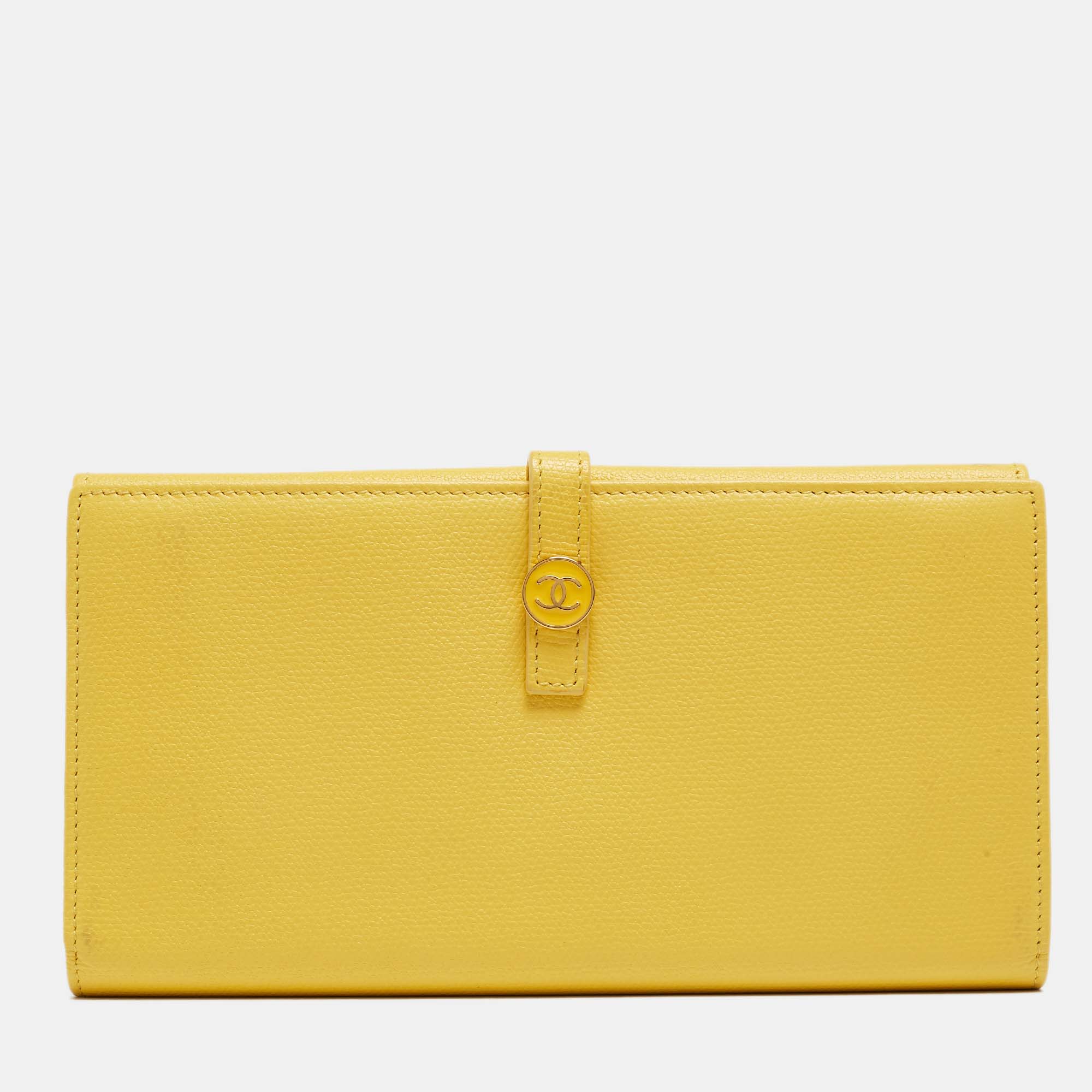 Chanel yellow leather cc flap french continental wallet