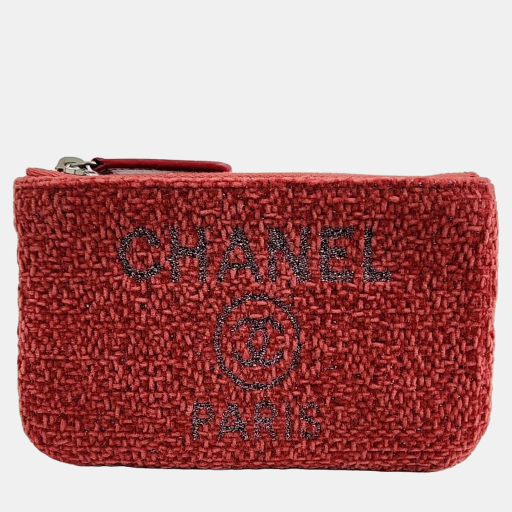Chanel red lurex boucle mini deauville pouch