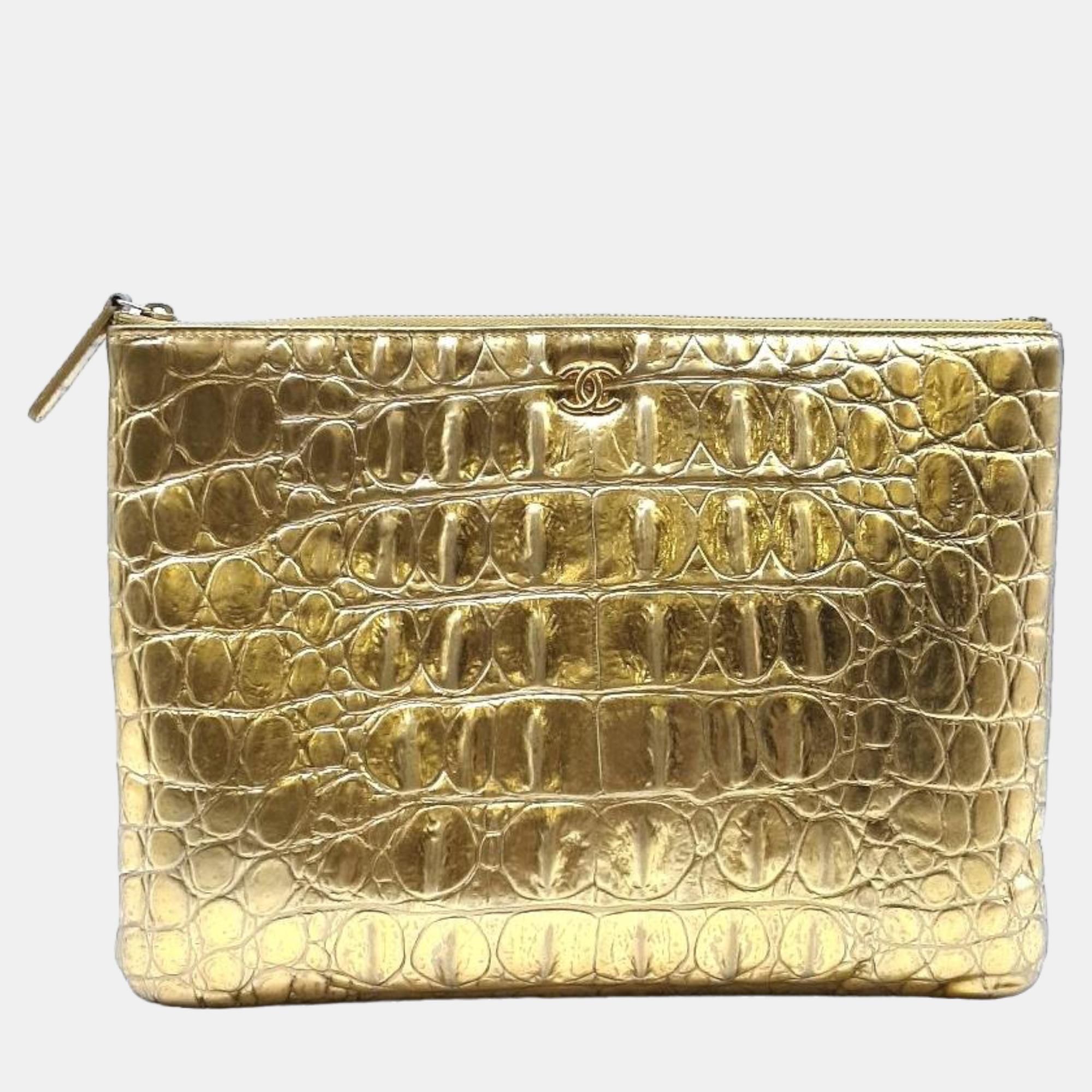 Chanel Gold Leather Clutch