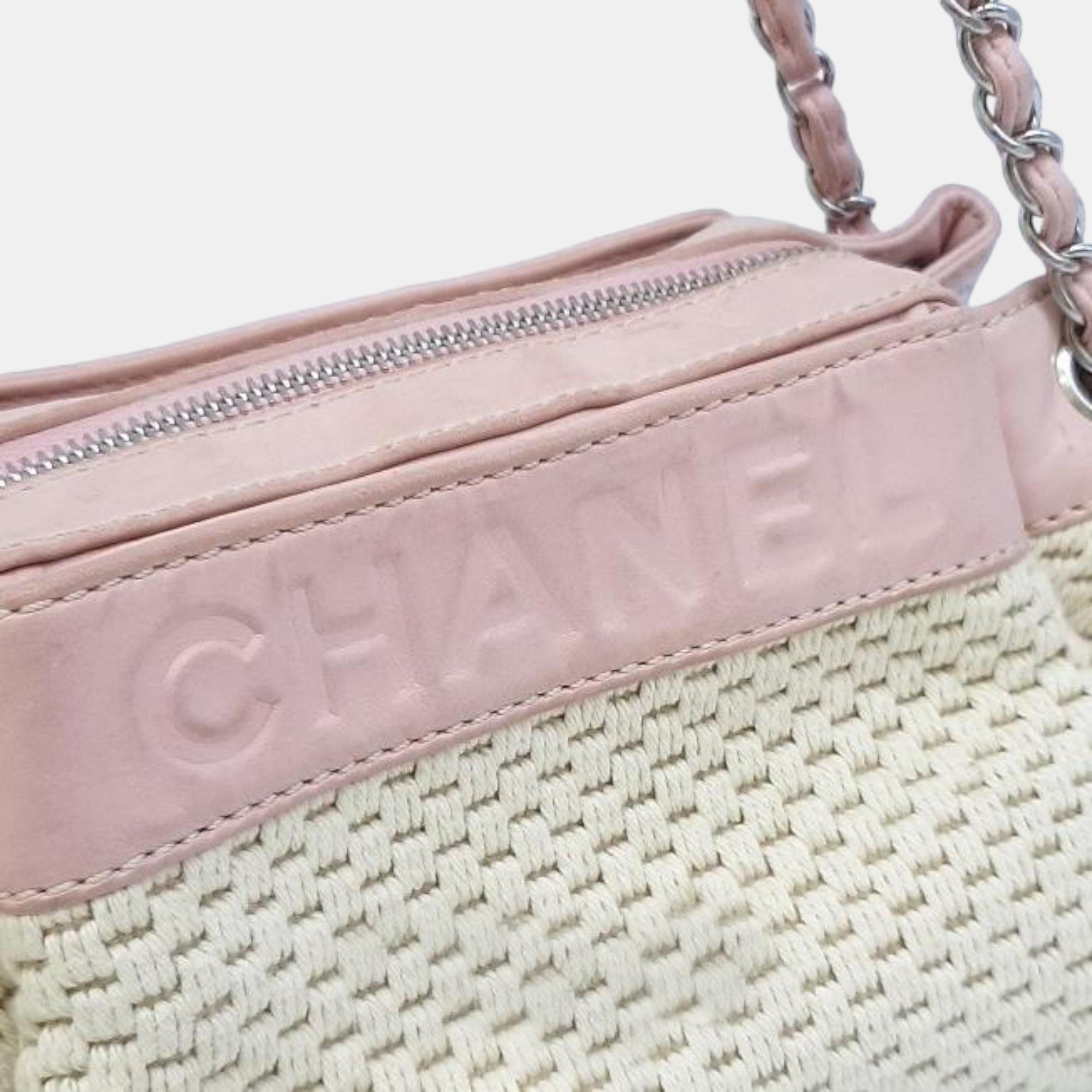 Chanel Beige/Pink Fabric Shoulder Bag