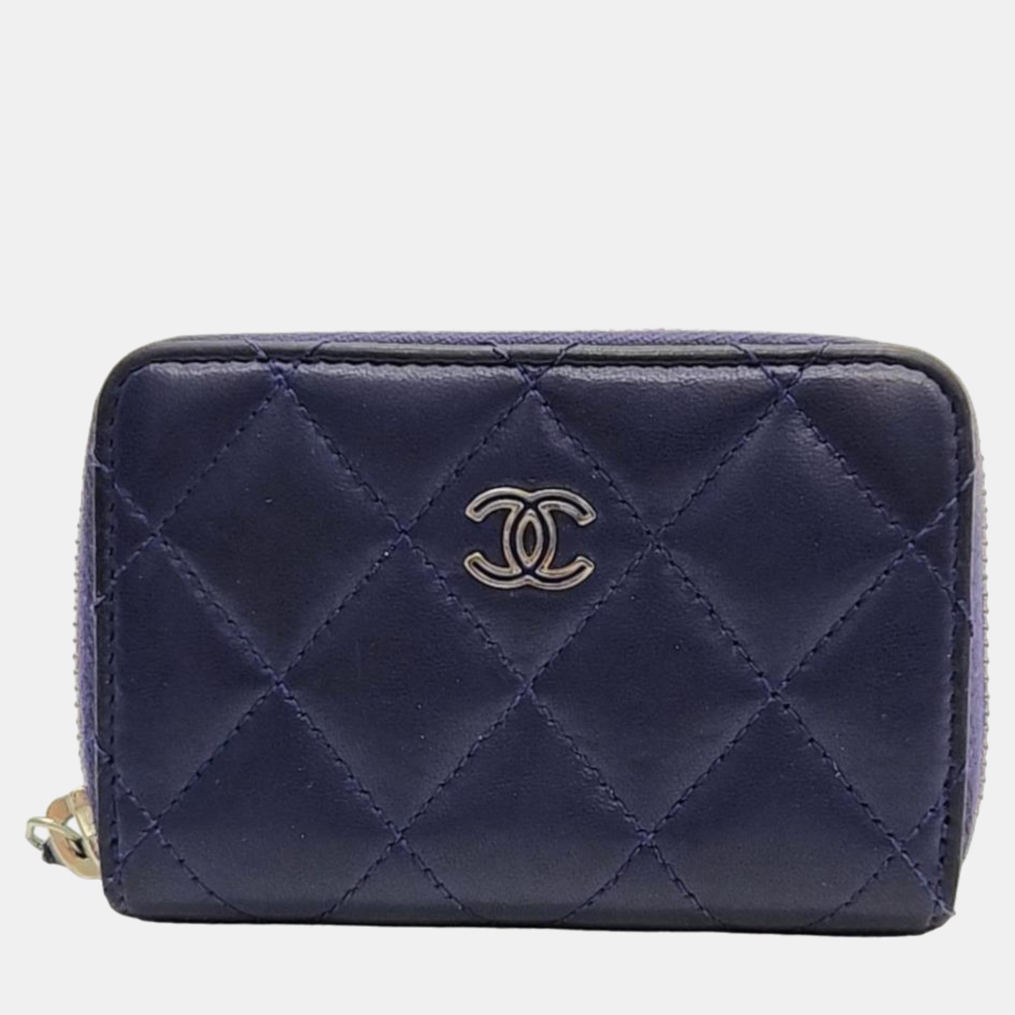 Chanel navy blue card wallet