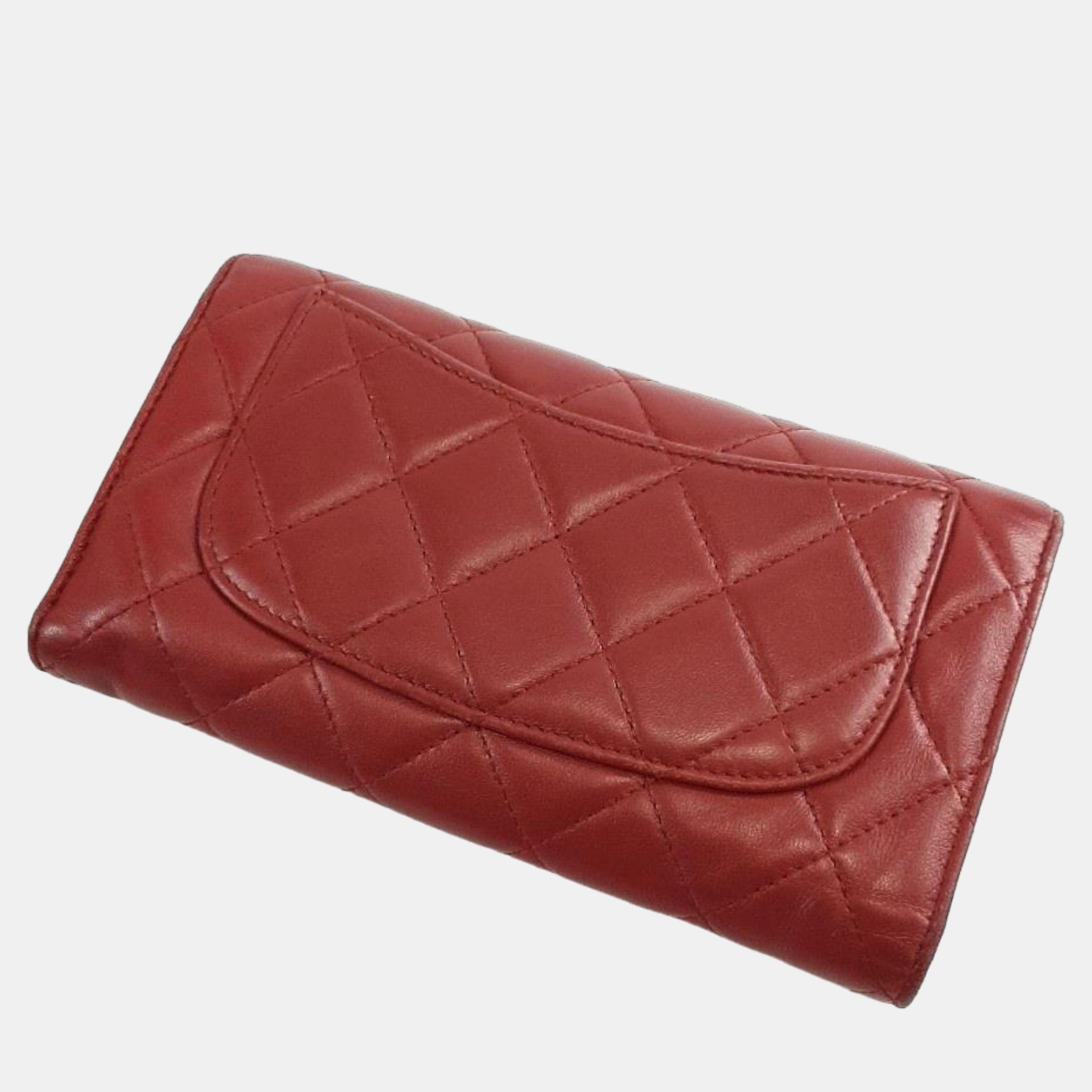 Chanel Red Lambskin Long Wallet