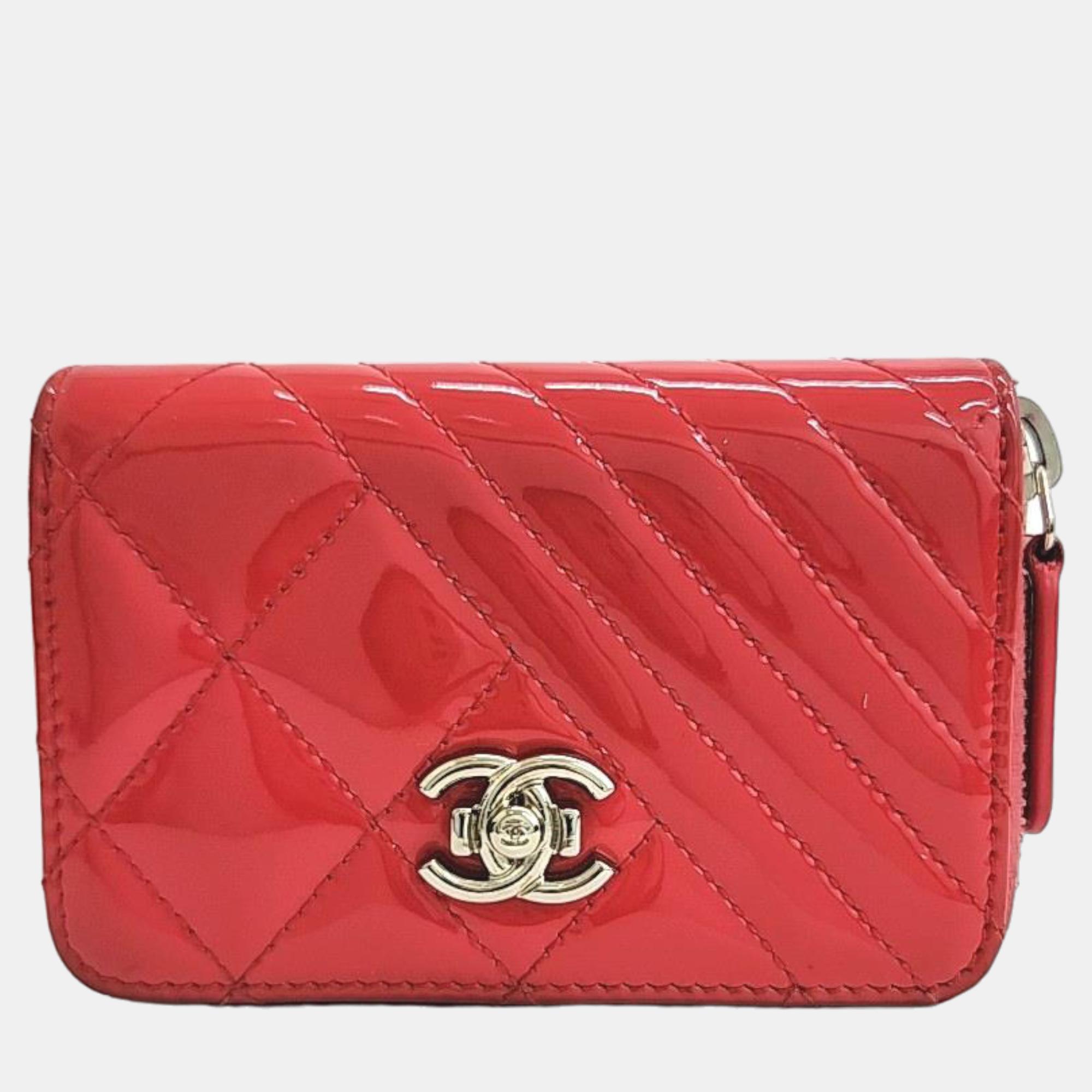 Chanel red patent card wallet