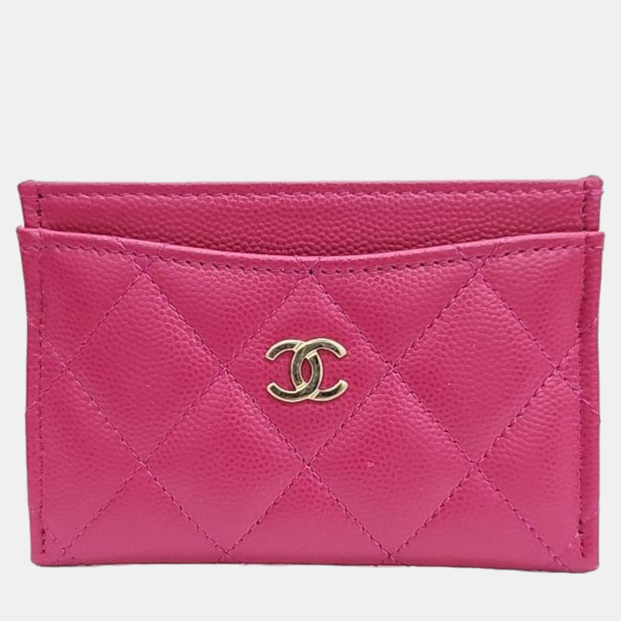 Chanel pink caviar card wallet