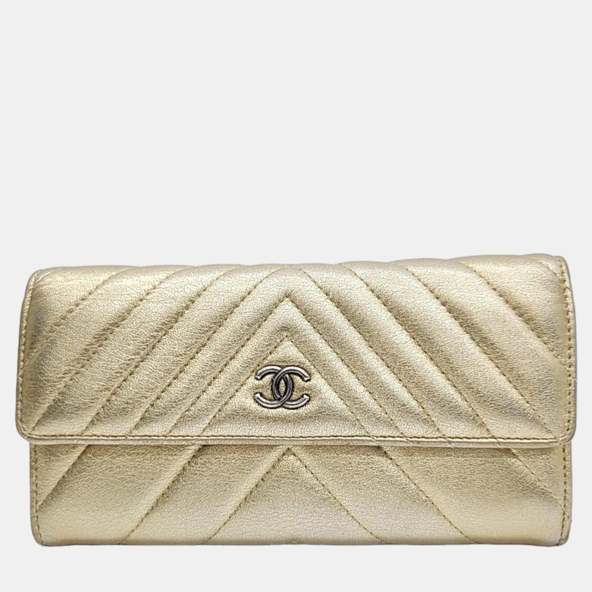 Chanel gold  chevron long wallet