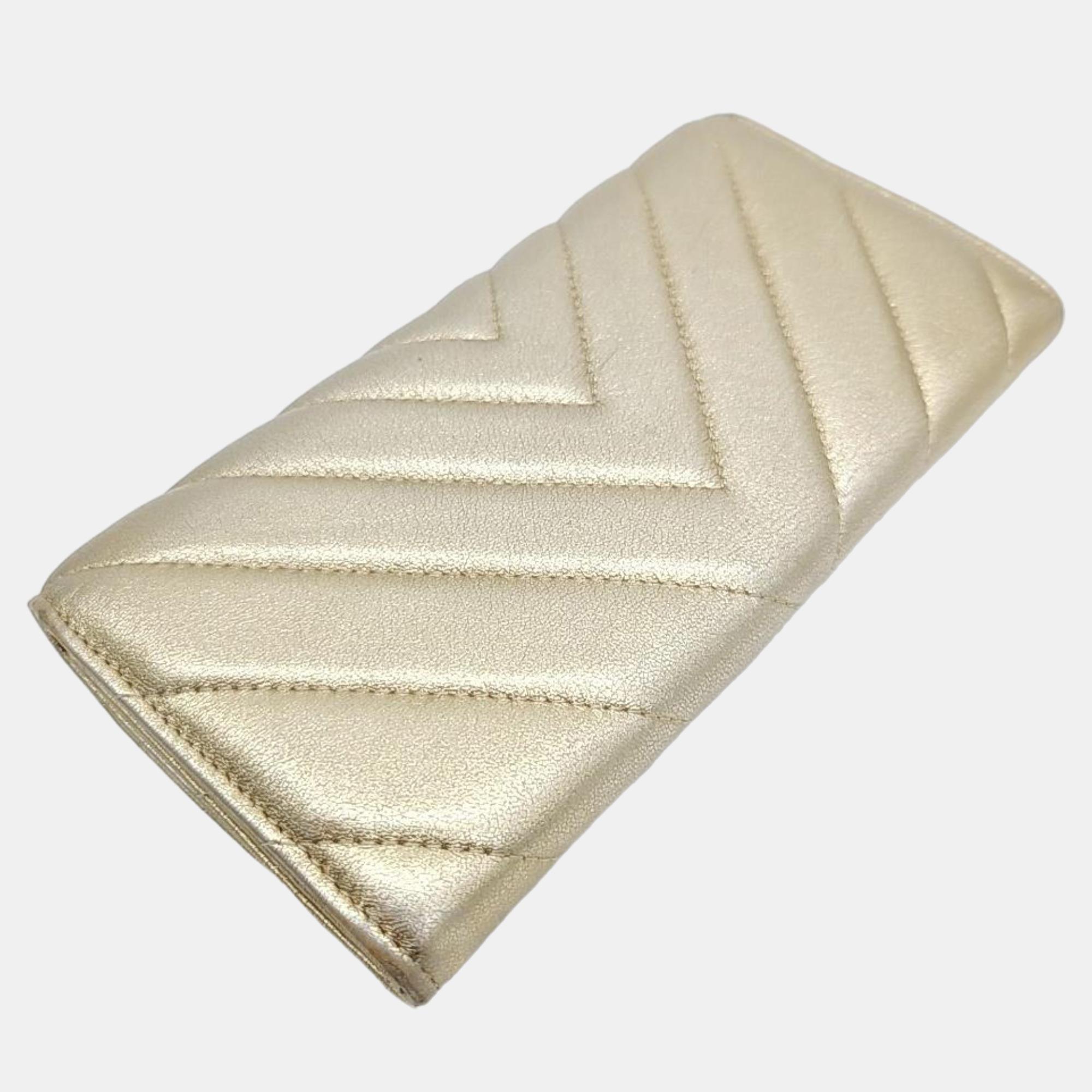 Chanel Gold  Chevron Long Wallet