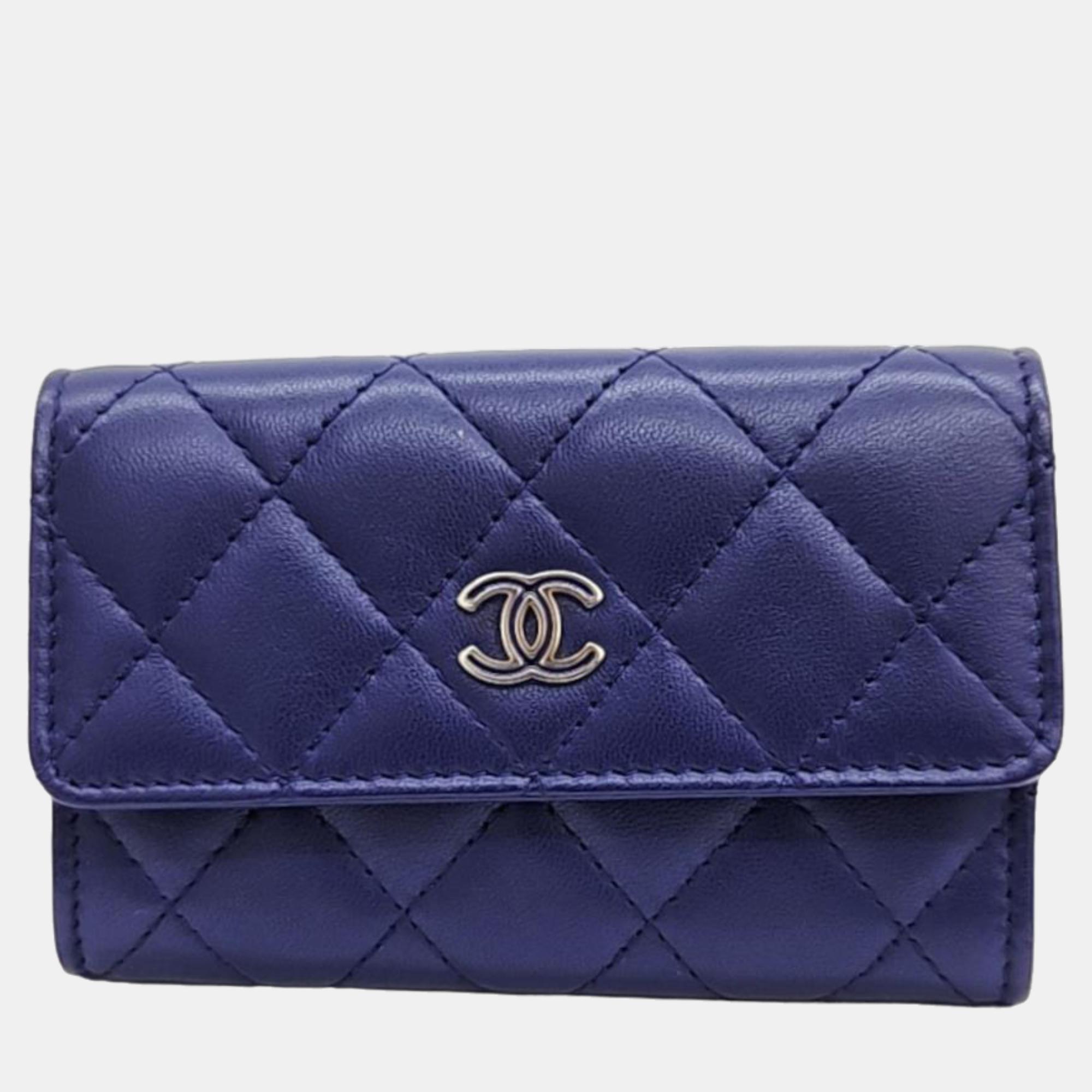 Chanel blue lambskin card wallet