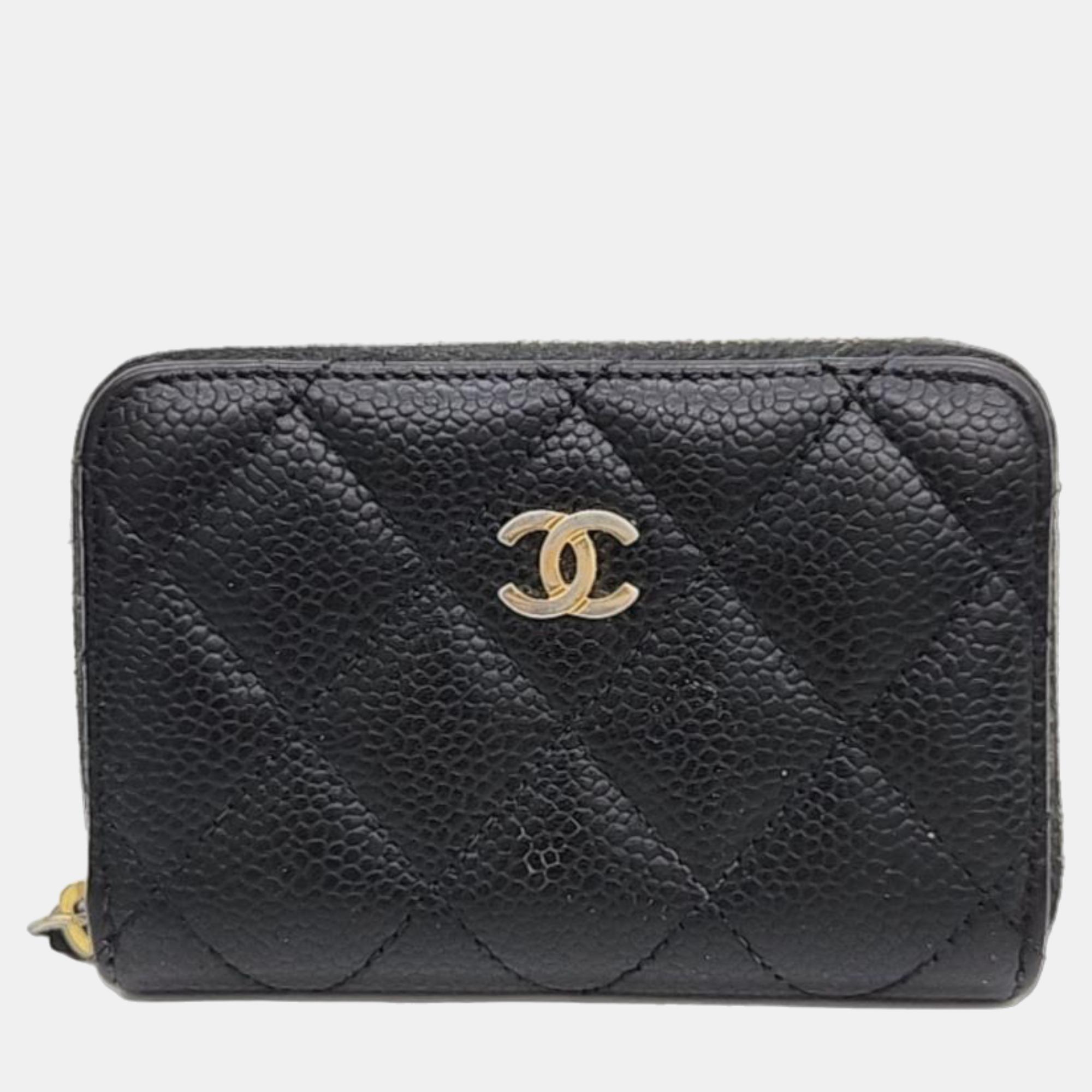Chanel black caviar card wallet