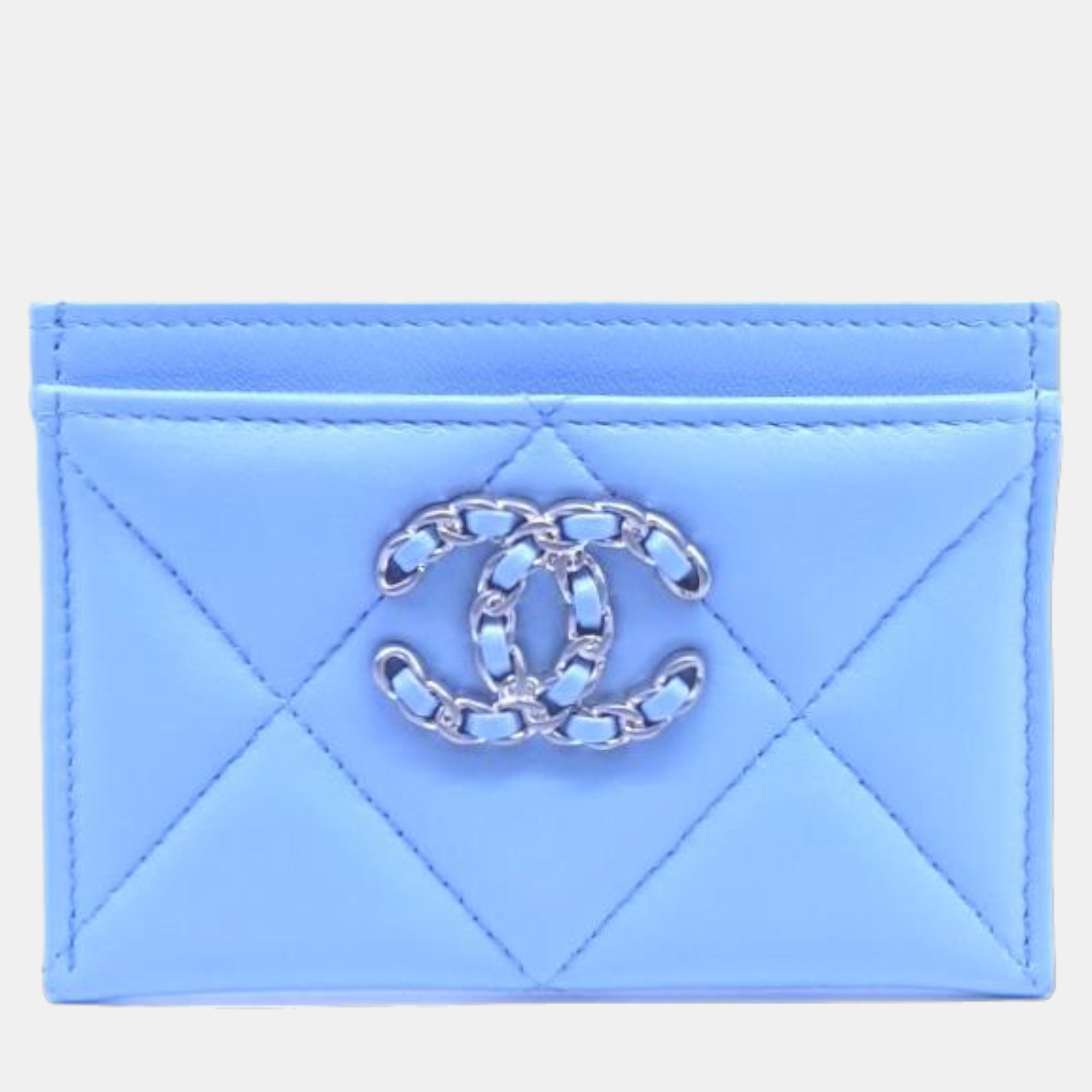 Chanel blue leather 19 card wallet