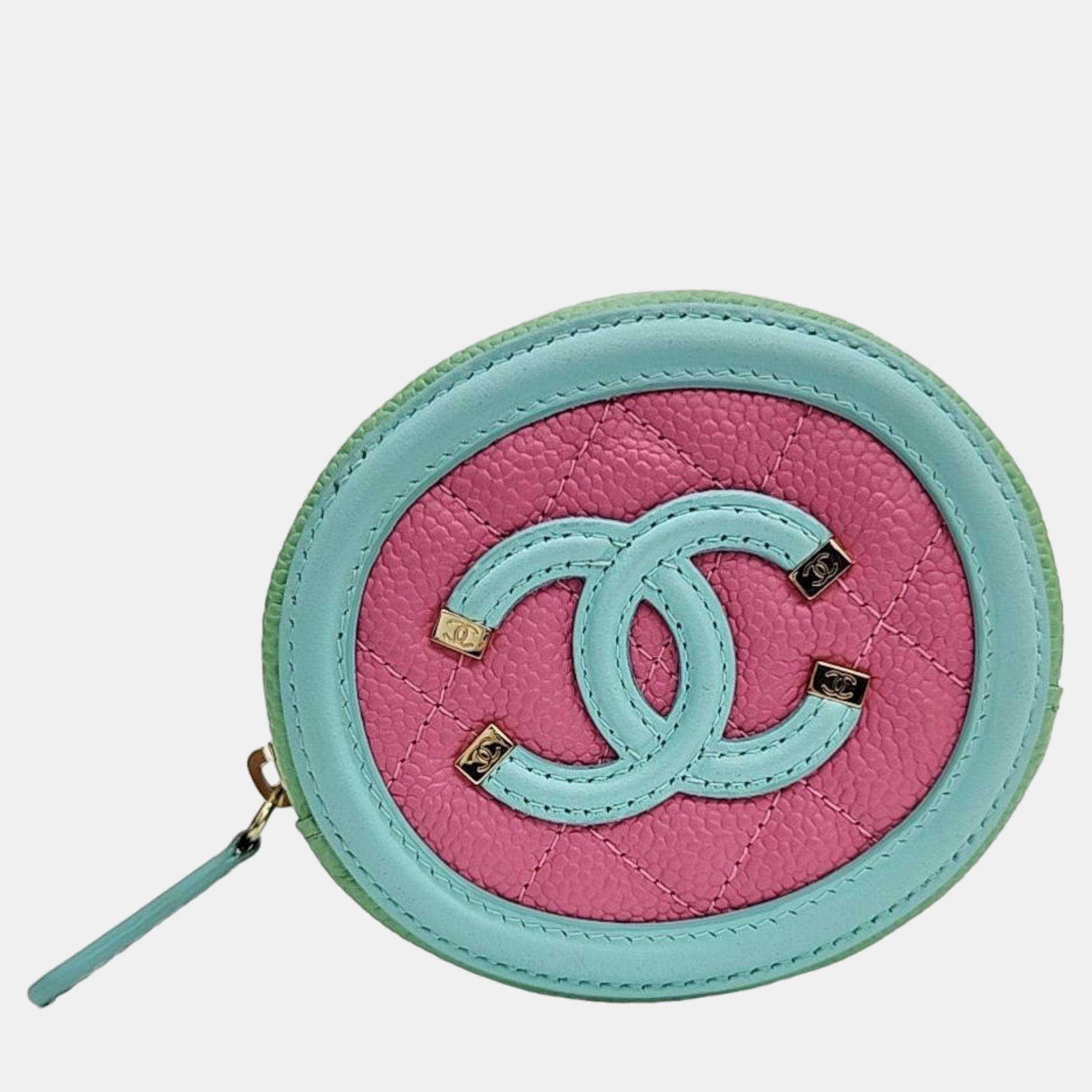 Chanel Green/Pink Caviar Coinpurse