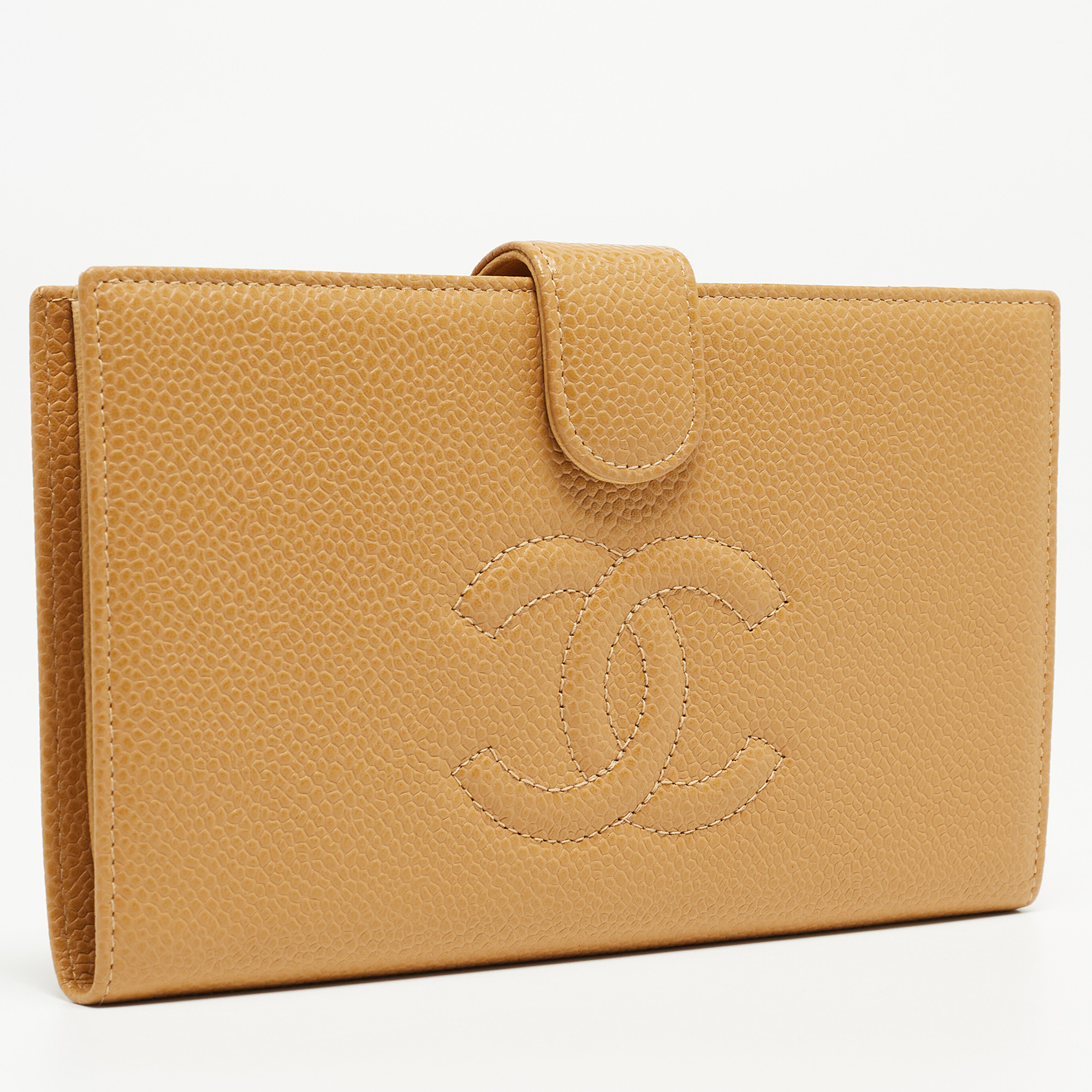 Chanel Beige CC Caviar Leather CC Timeless French Wallet