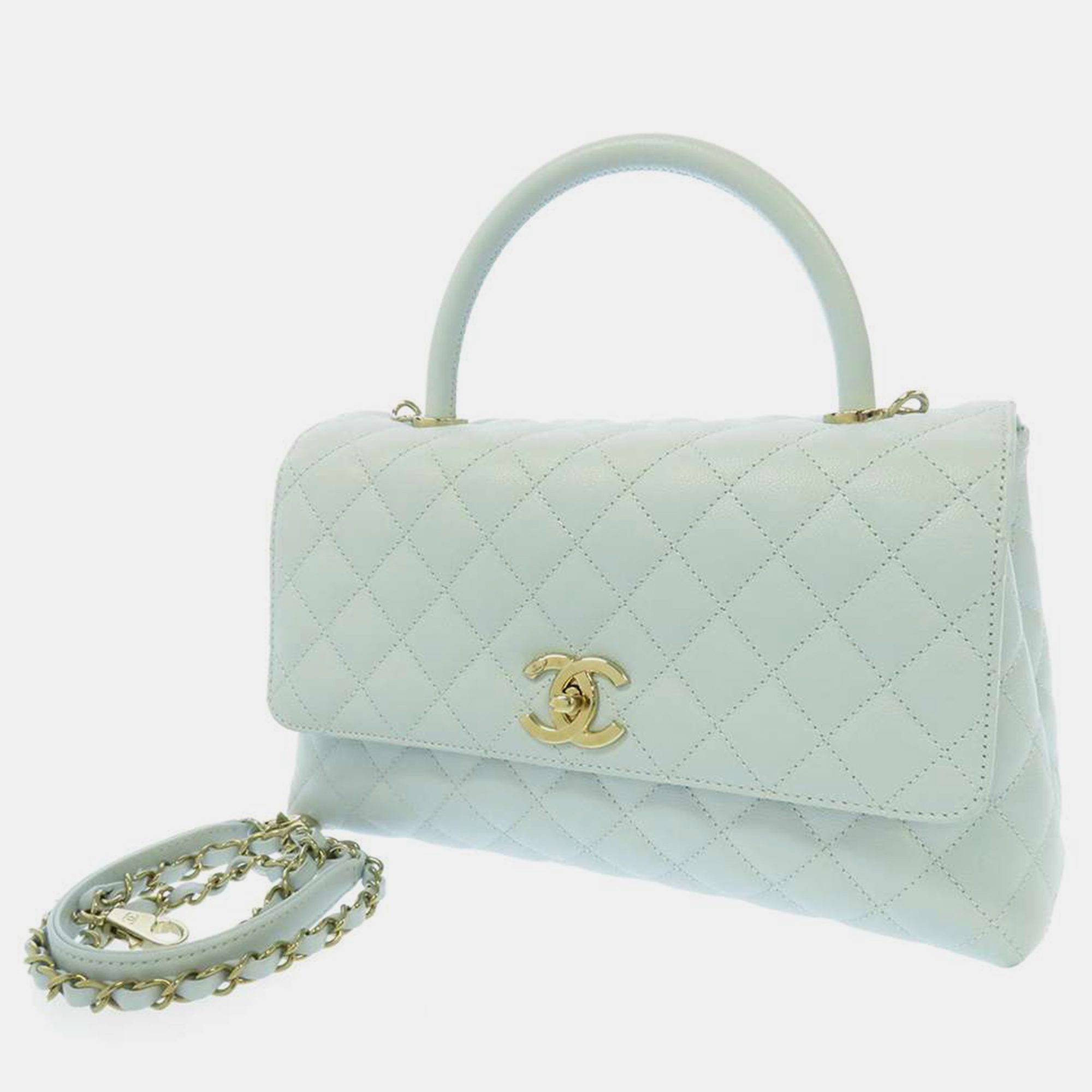 Chanel Blue Leather Small Coco Top Handle Bag