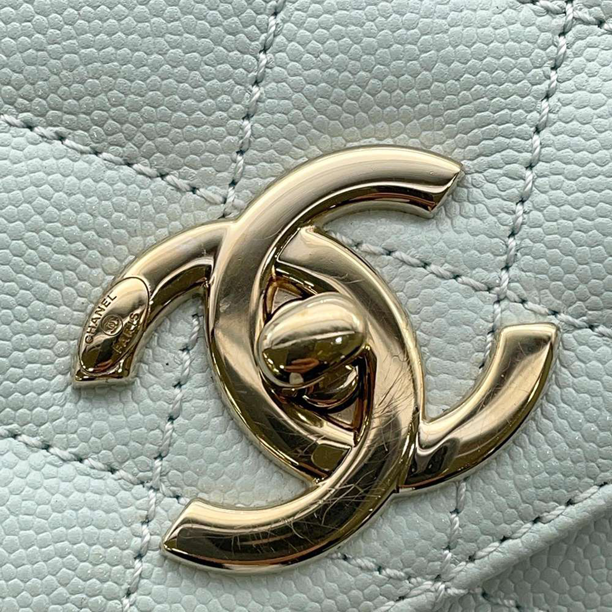 Chanel Blue Leather Small Coco Top Handle Bag