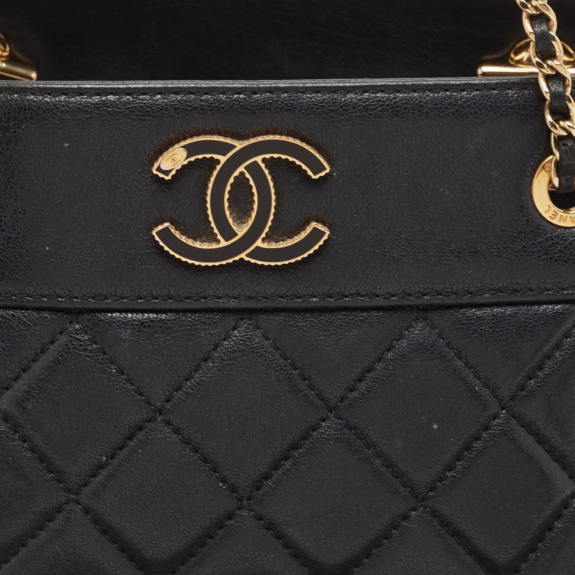 Chanel Black Quilted Leather CC Chain Tote