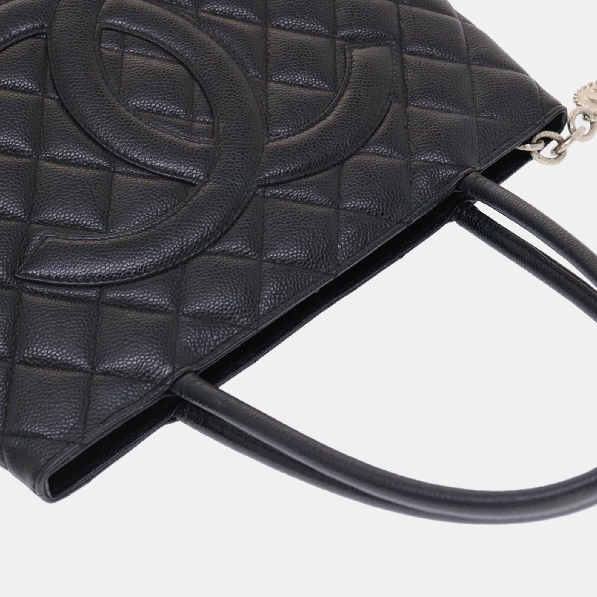 Chanel Black Leather Medallion Tote Bag