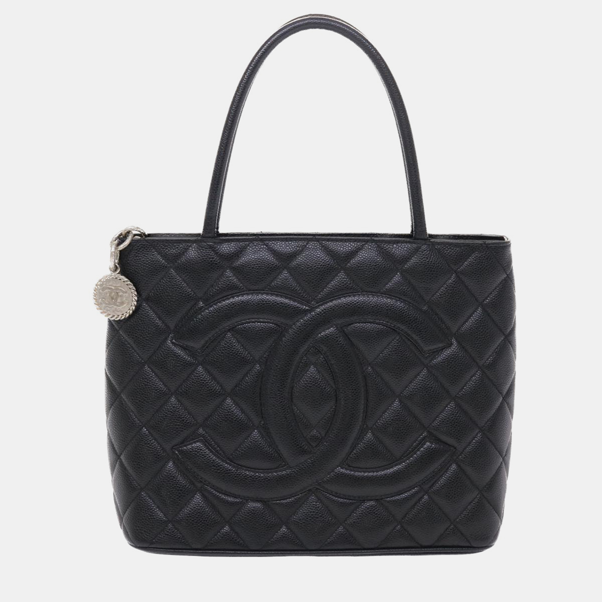 Chanel Black Leather Medallion Tote Bag