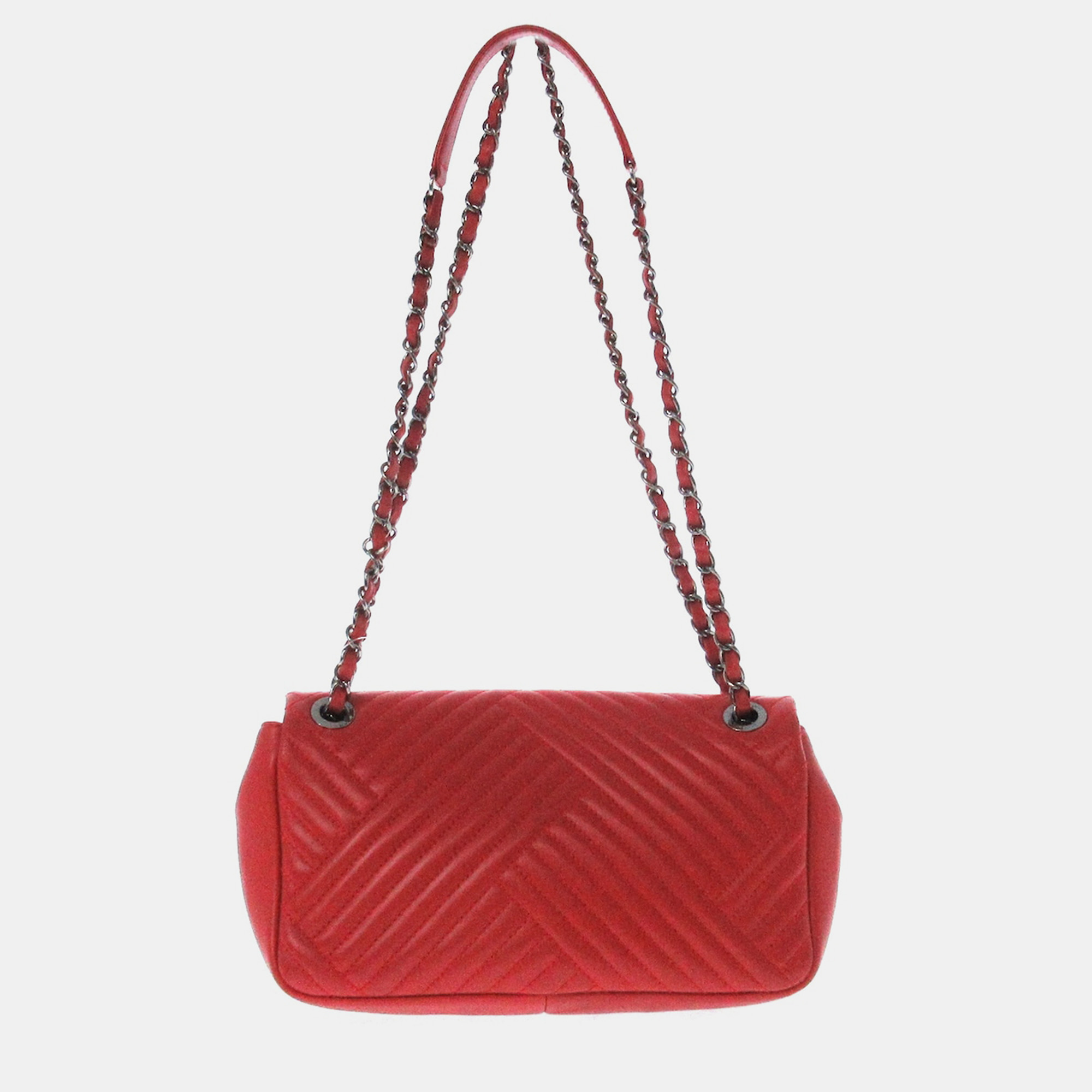 Chanel Red Leather Chevron Shoulder Bag
