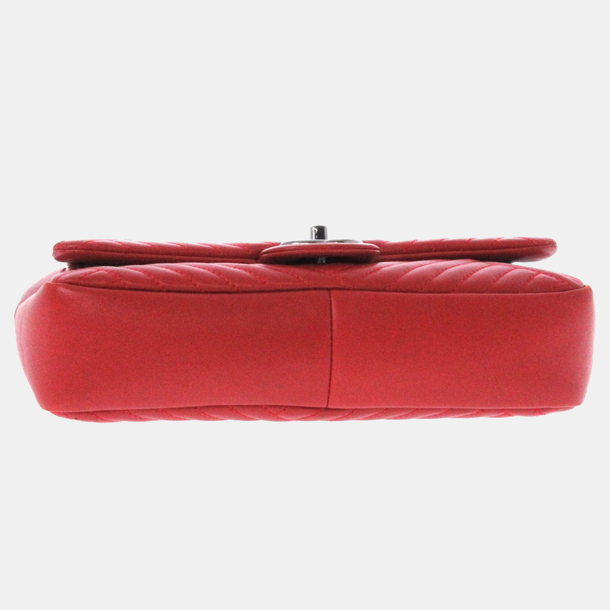 Chanel Red Leather Chevron Shoulder Bag