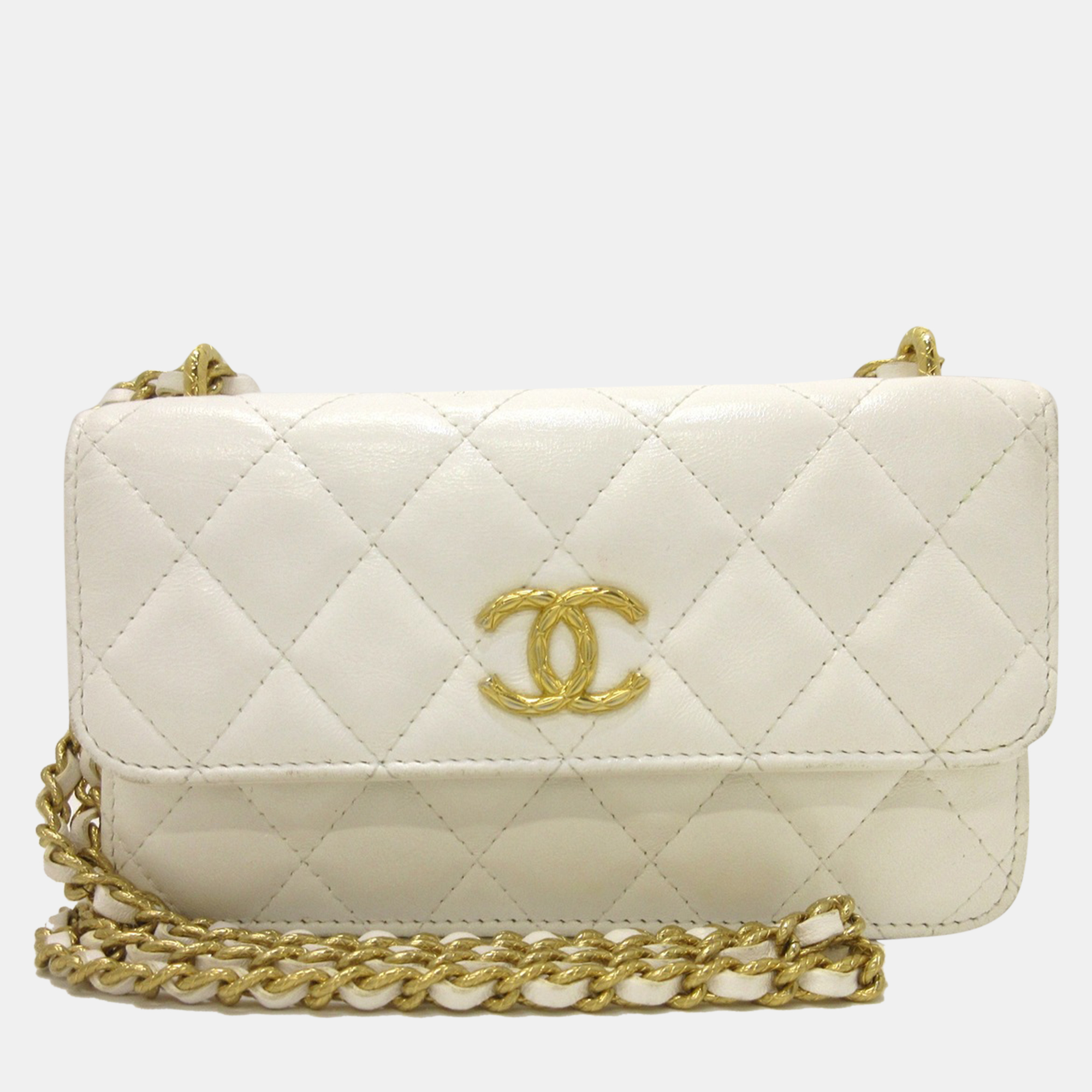 Chanel White Leather Shoulder Bag