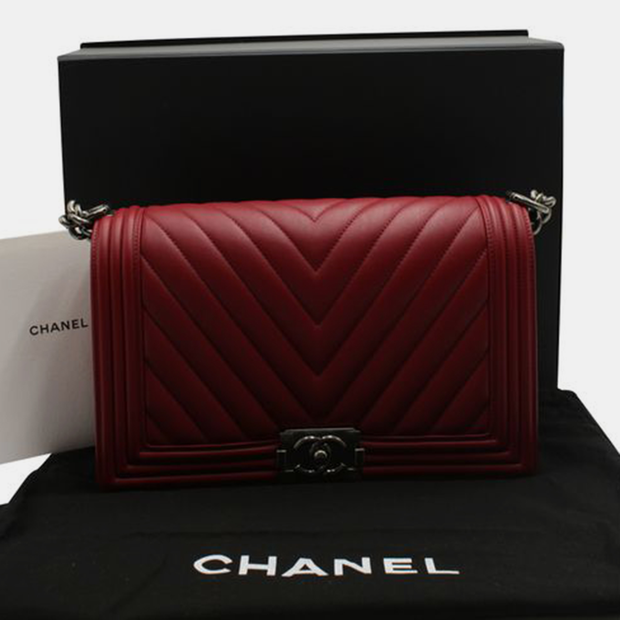 CHANEL Dark Red Ruthenium Finish Hardware Boy Bag SHOULDER BAGS