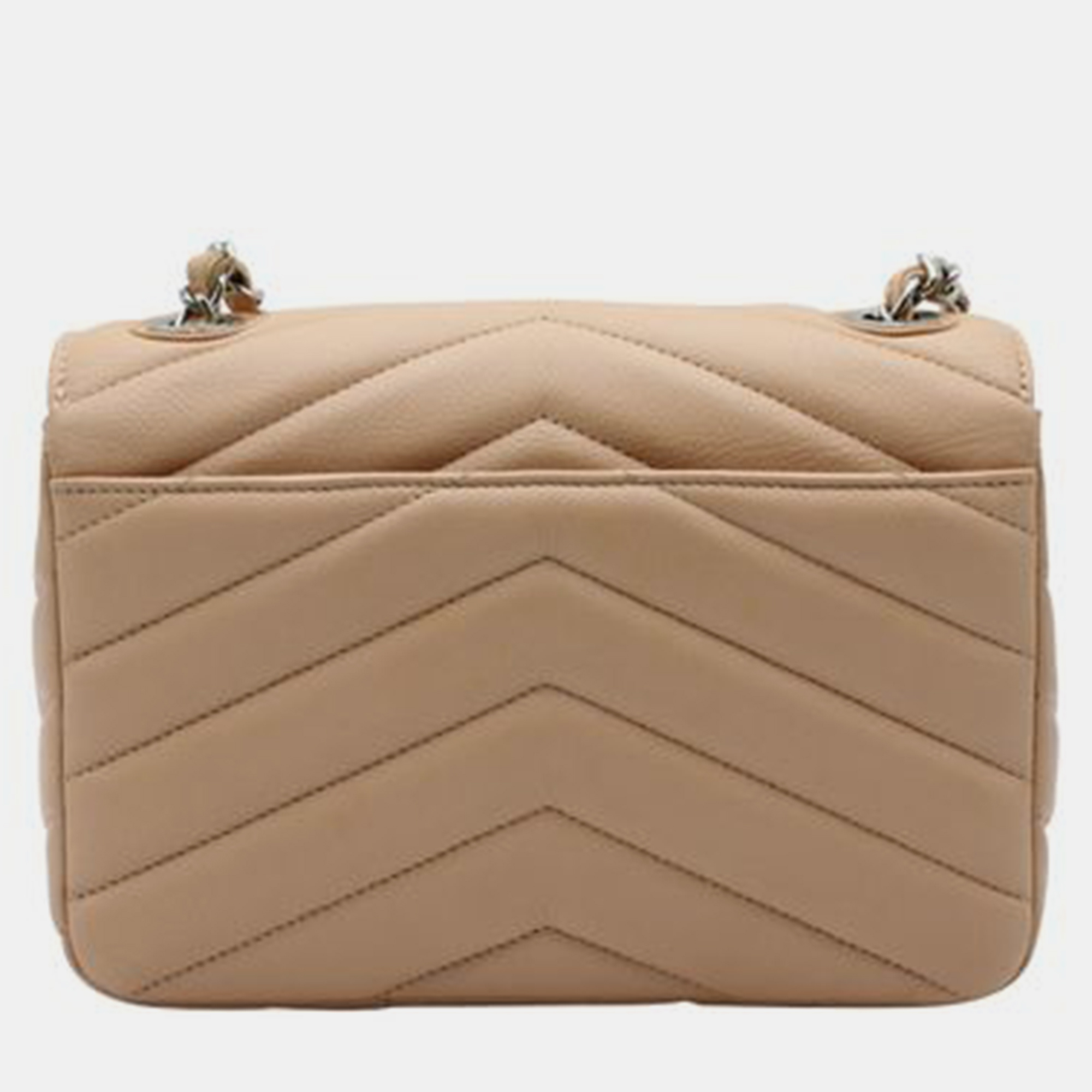 CHANEL Nude Chevron Flap Bag In Silver Hardware SHOULDER BAGS