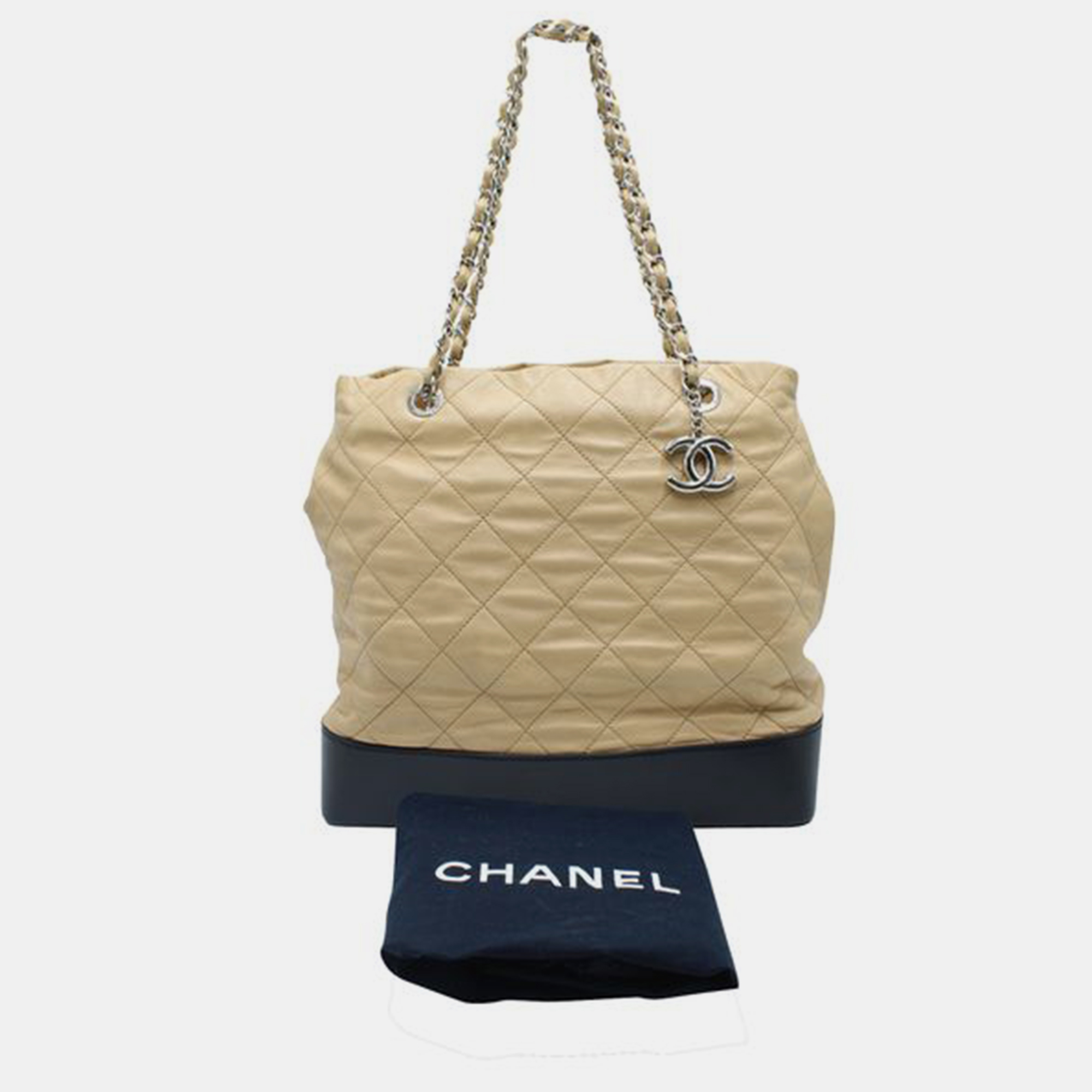 CHANEL Light Brown And Black Quilted Tote Bag In Silver Hardware TOTE BAGS