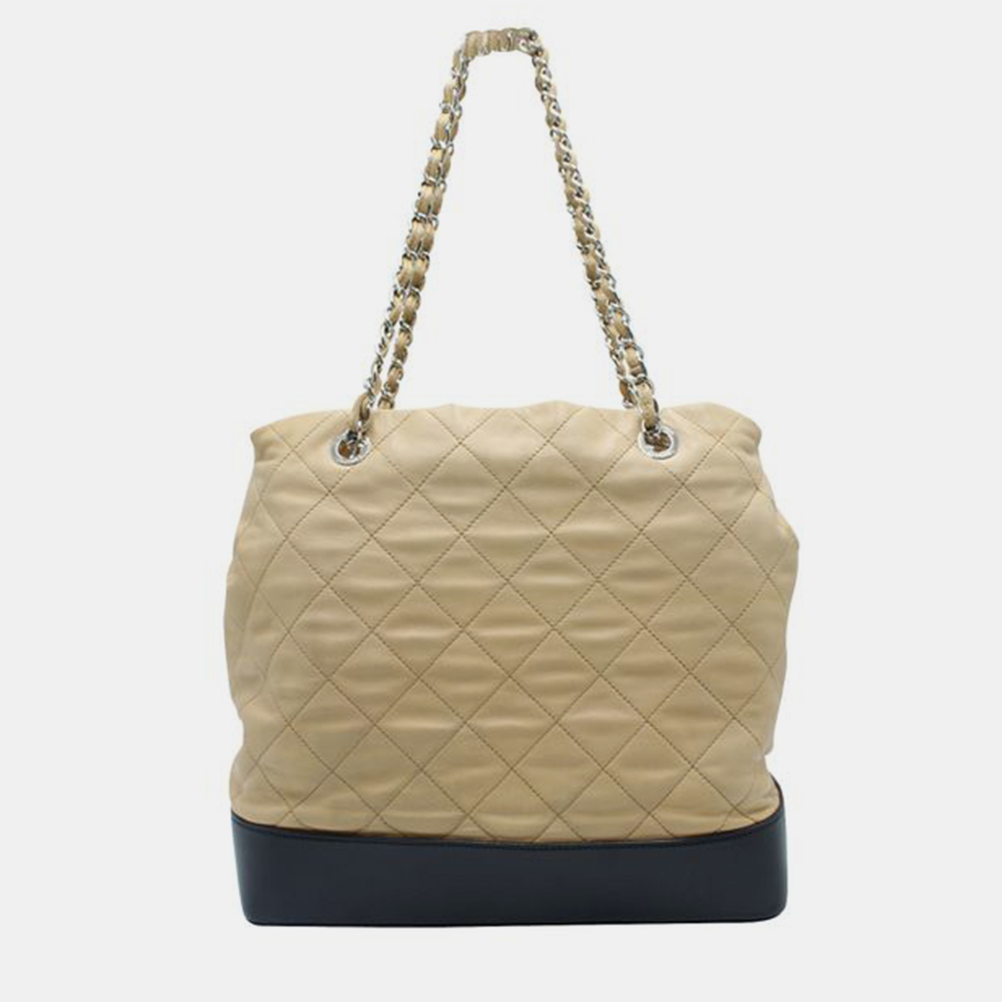 CHANEL Light Brown And Black Quilted Tote Bag In Silver Hardware TOTE BAGS