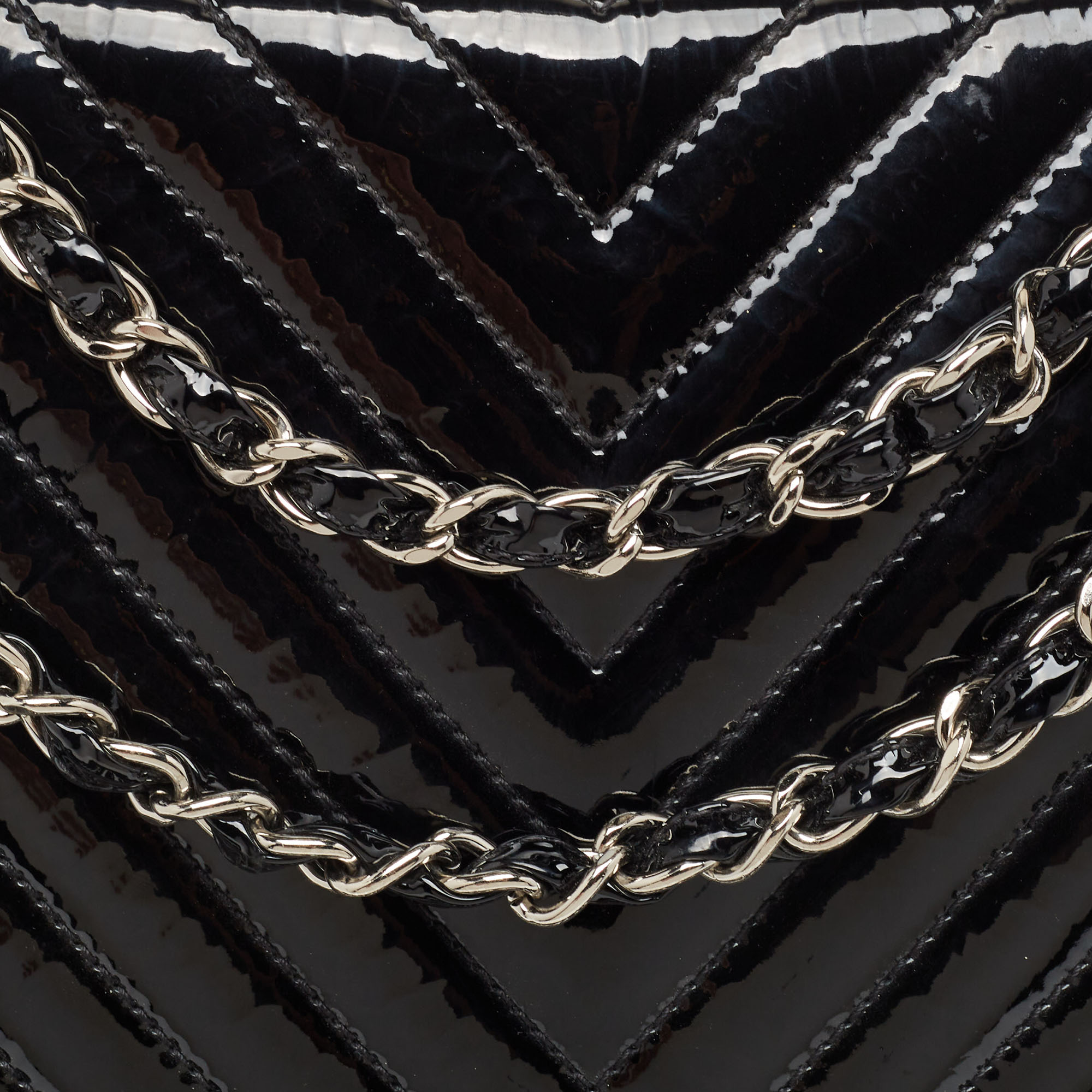 Chanel Black Chevron Patent Leather Maxi Classic Flap Bag