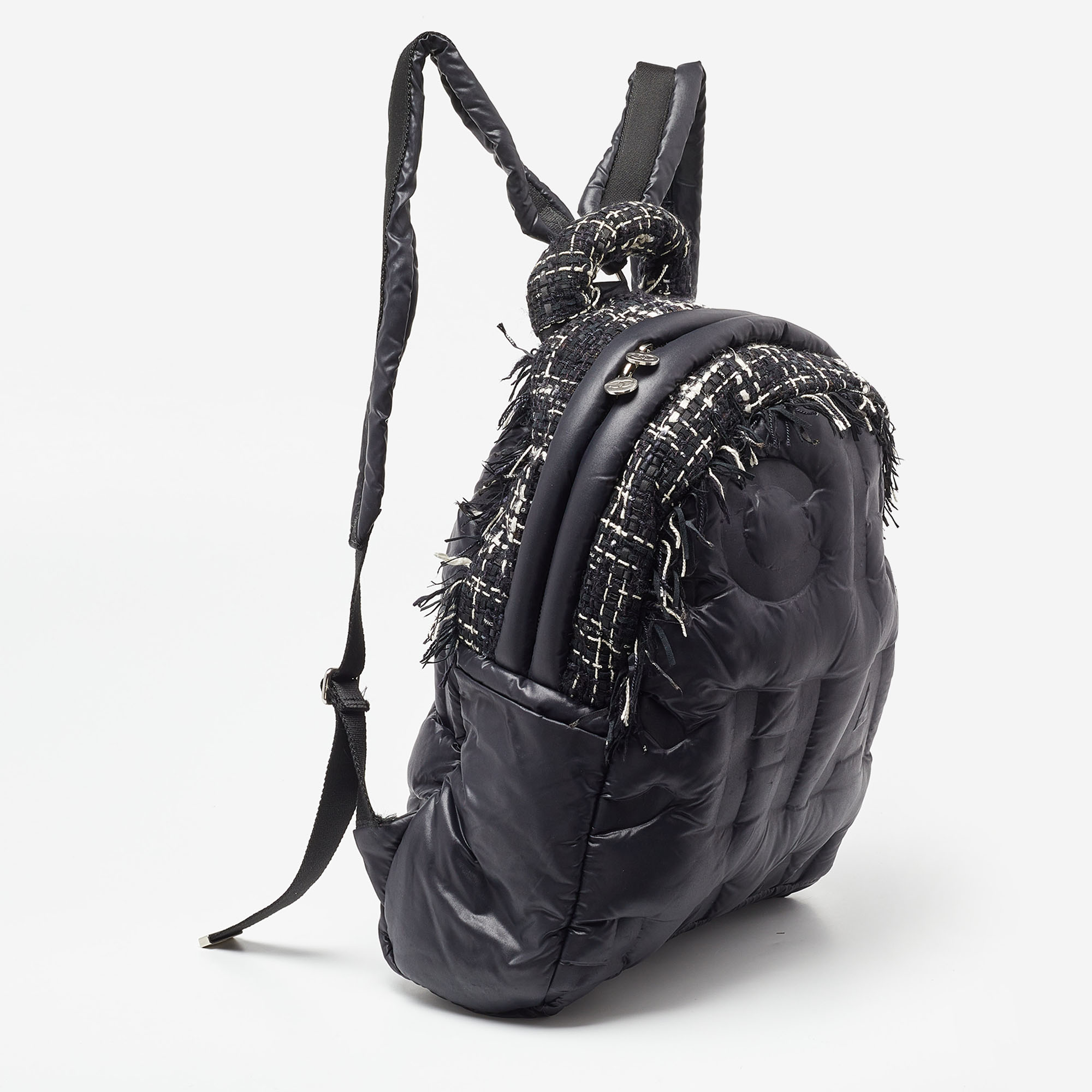 Chanel Black Nylon And Tweed Doudoune Backpack